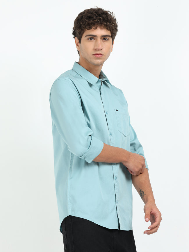 Mens Green Twill Shirt Slim Fit