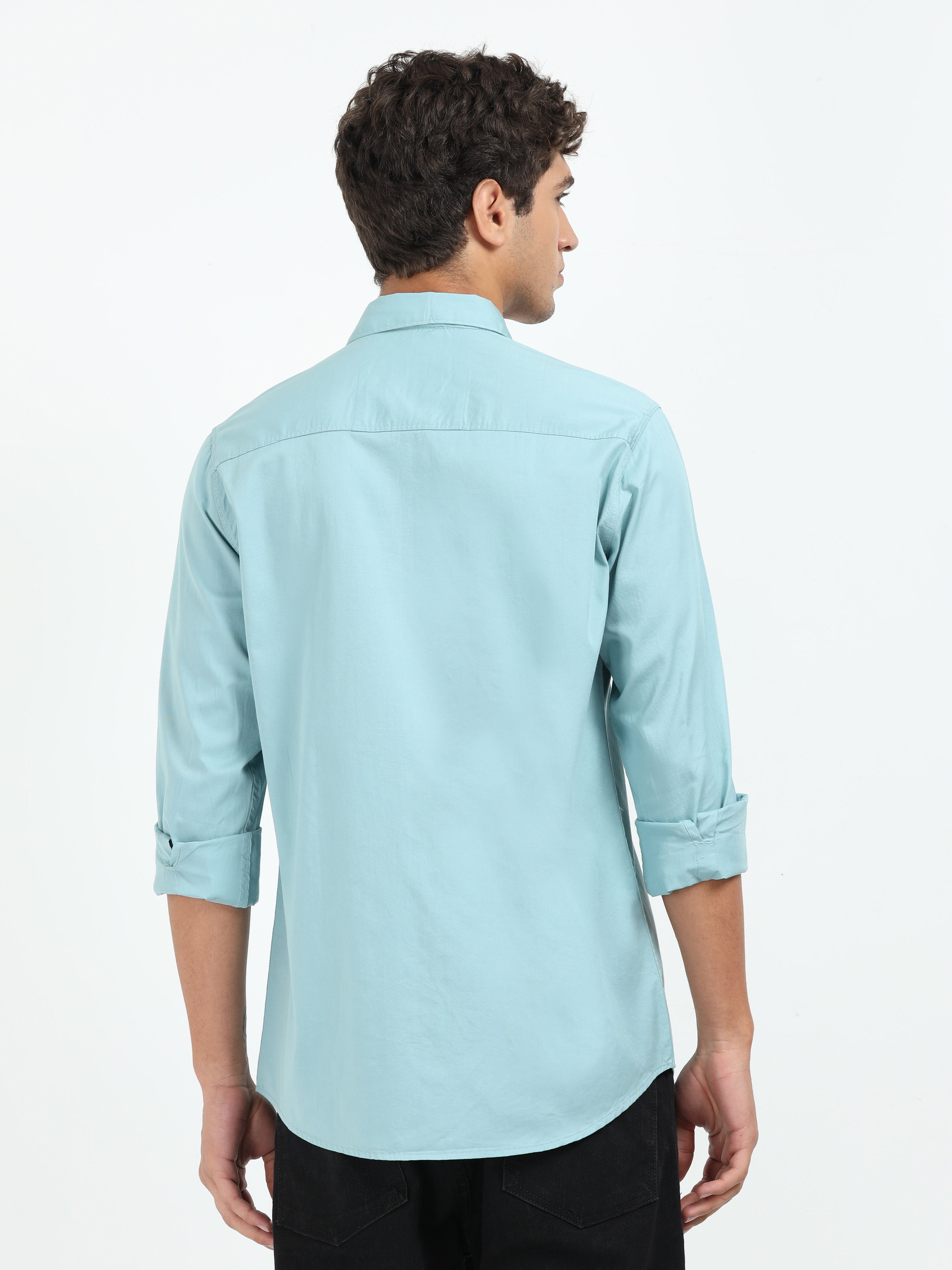 Mens Green Twill Shirt Slim Fit