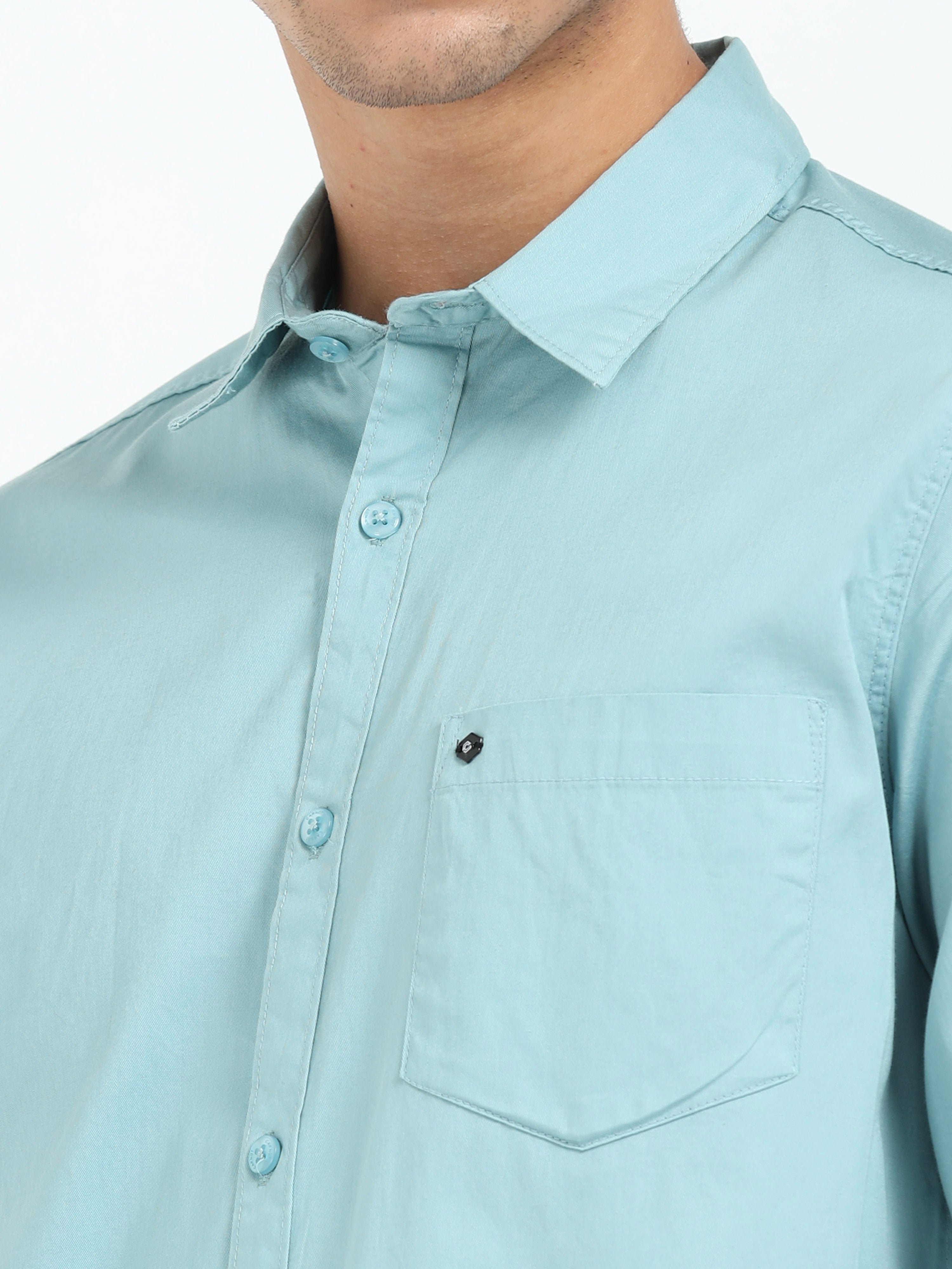 Mens Green Twill Shirt Slim Fit