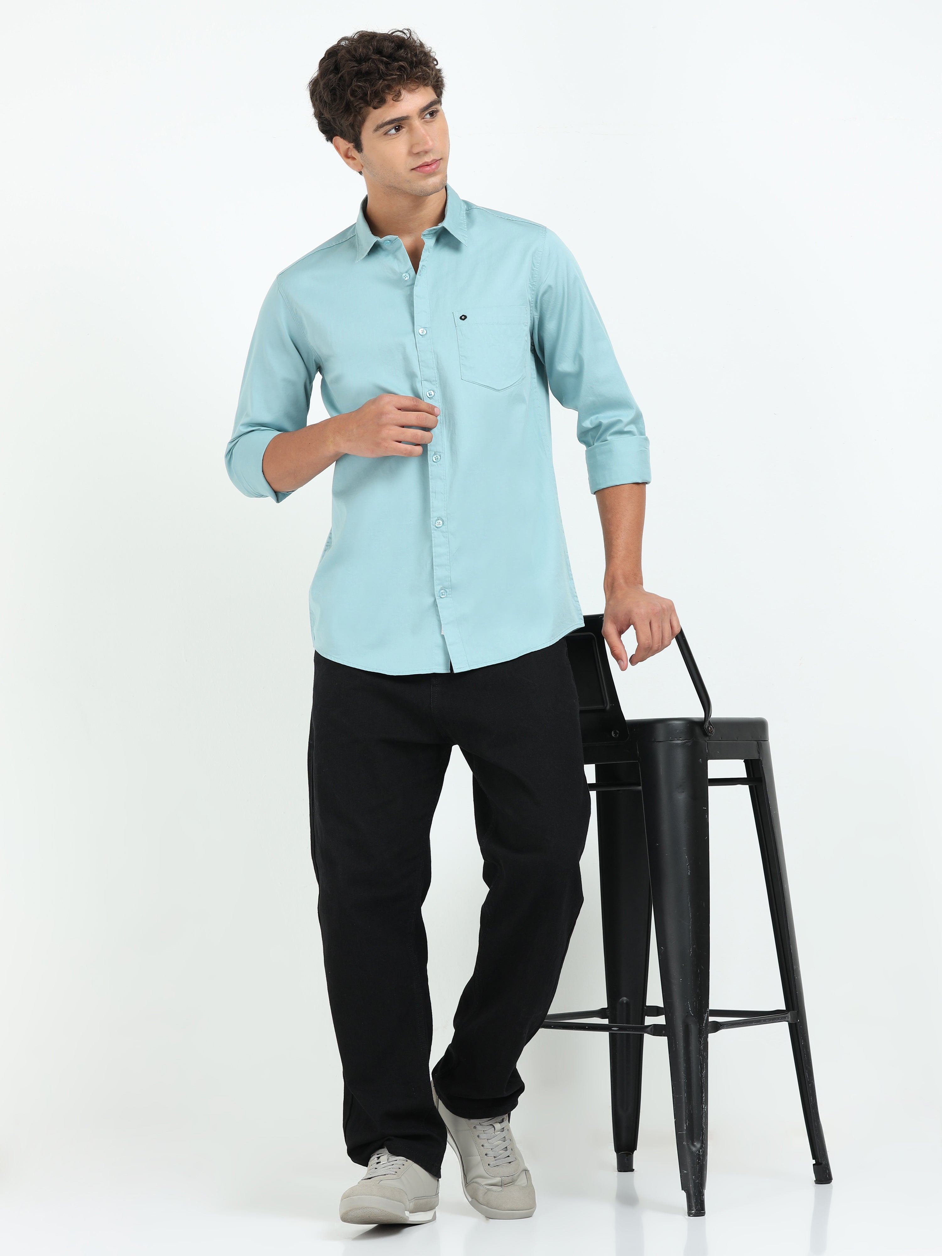 Mens Green Twill Shirt Slim Fit