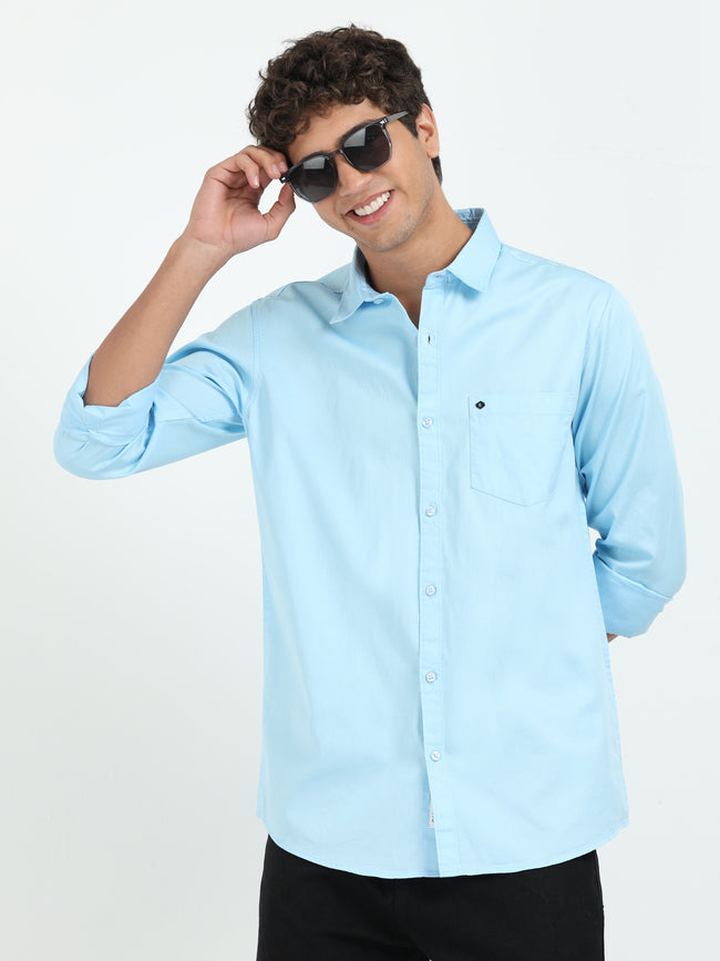 Mens Light Blue Twill Shirt Slim Fit