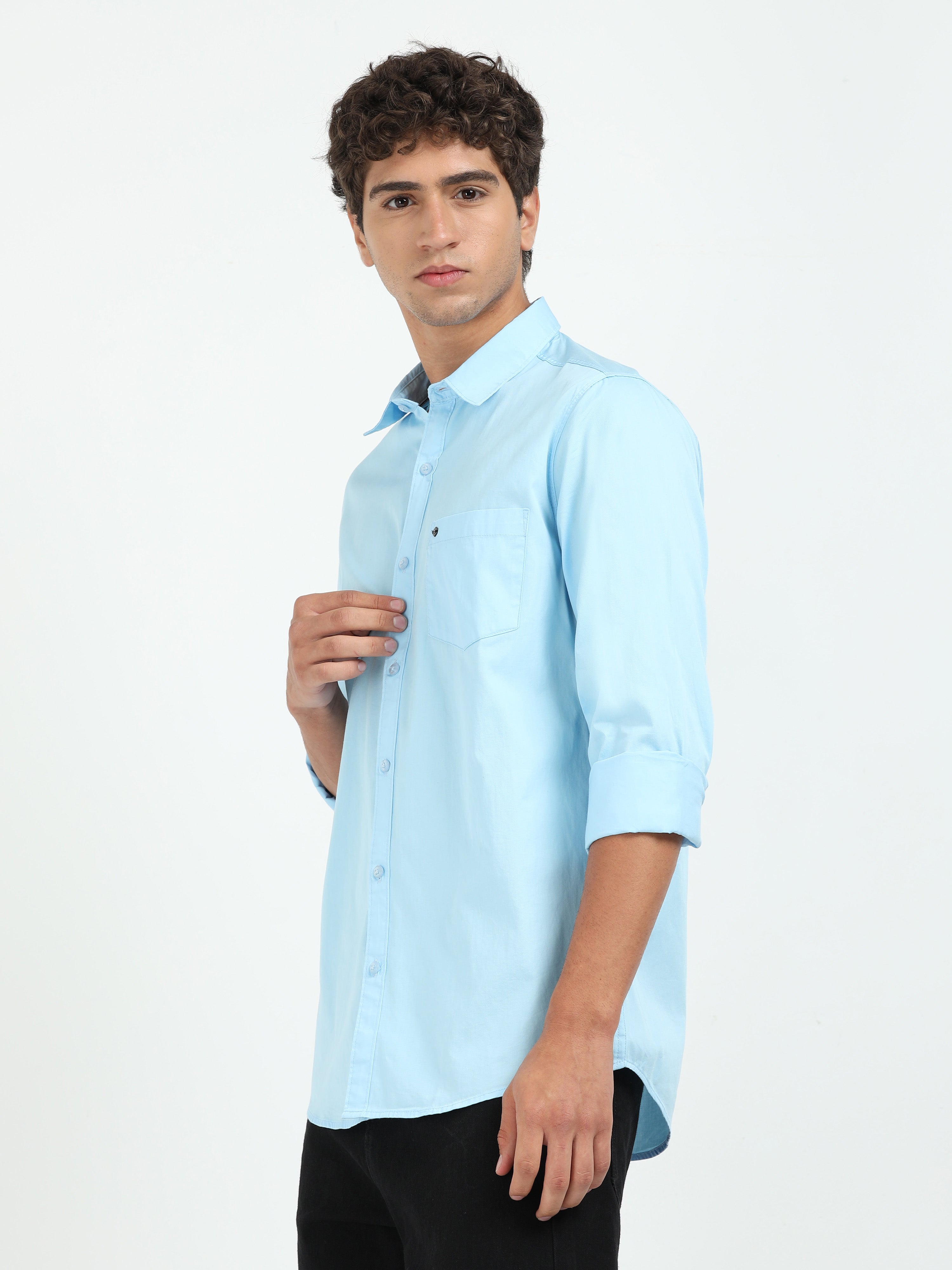 Mens Light Blue Twill Shirt Slim Fit