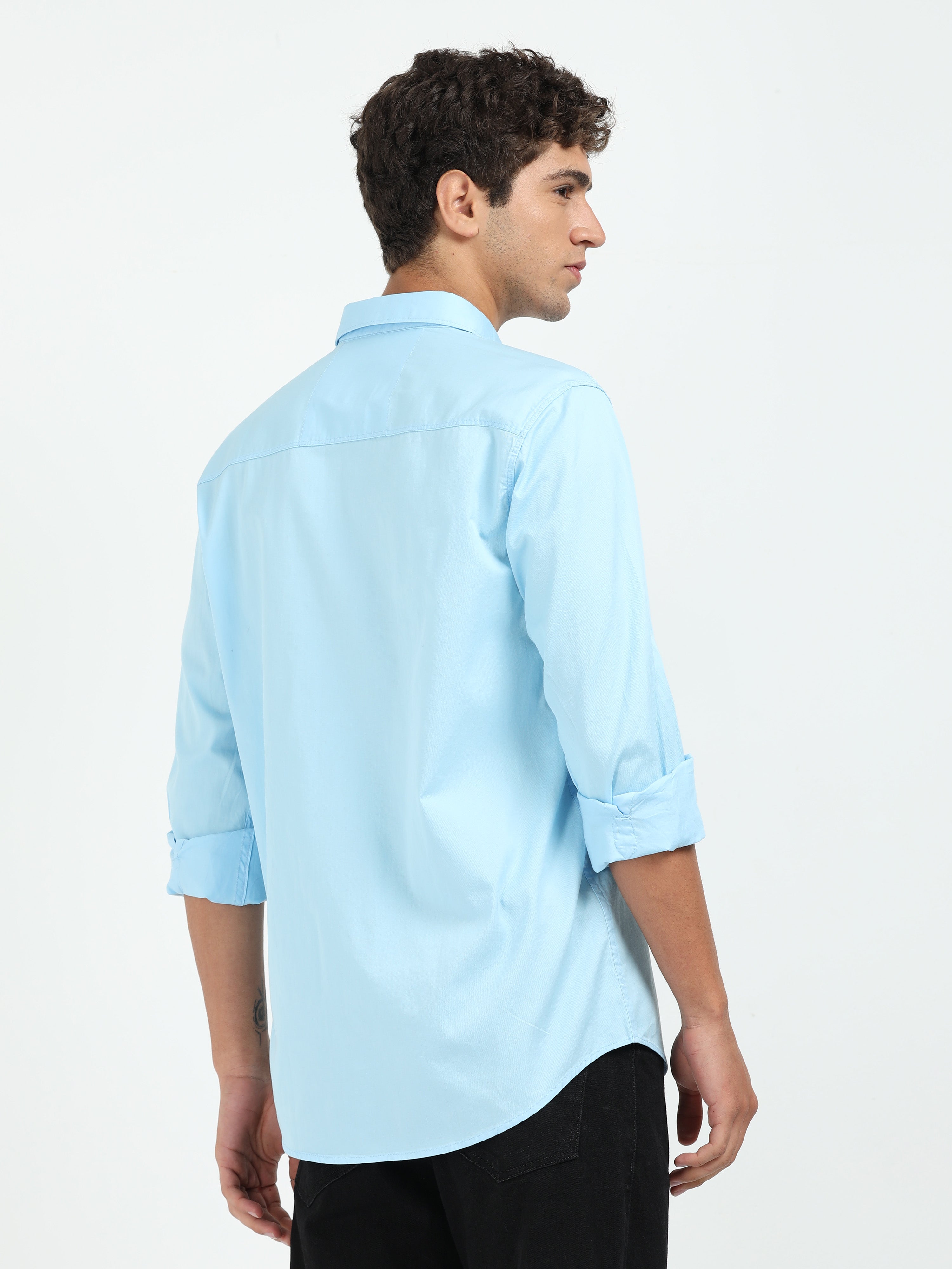 Mens Light Blue Twill Shirt Slim Fit