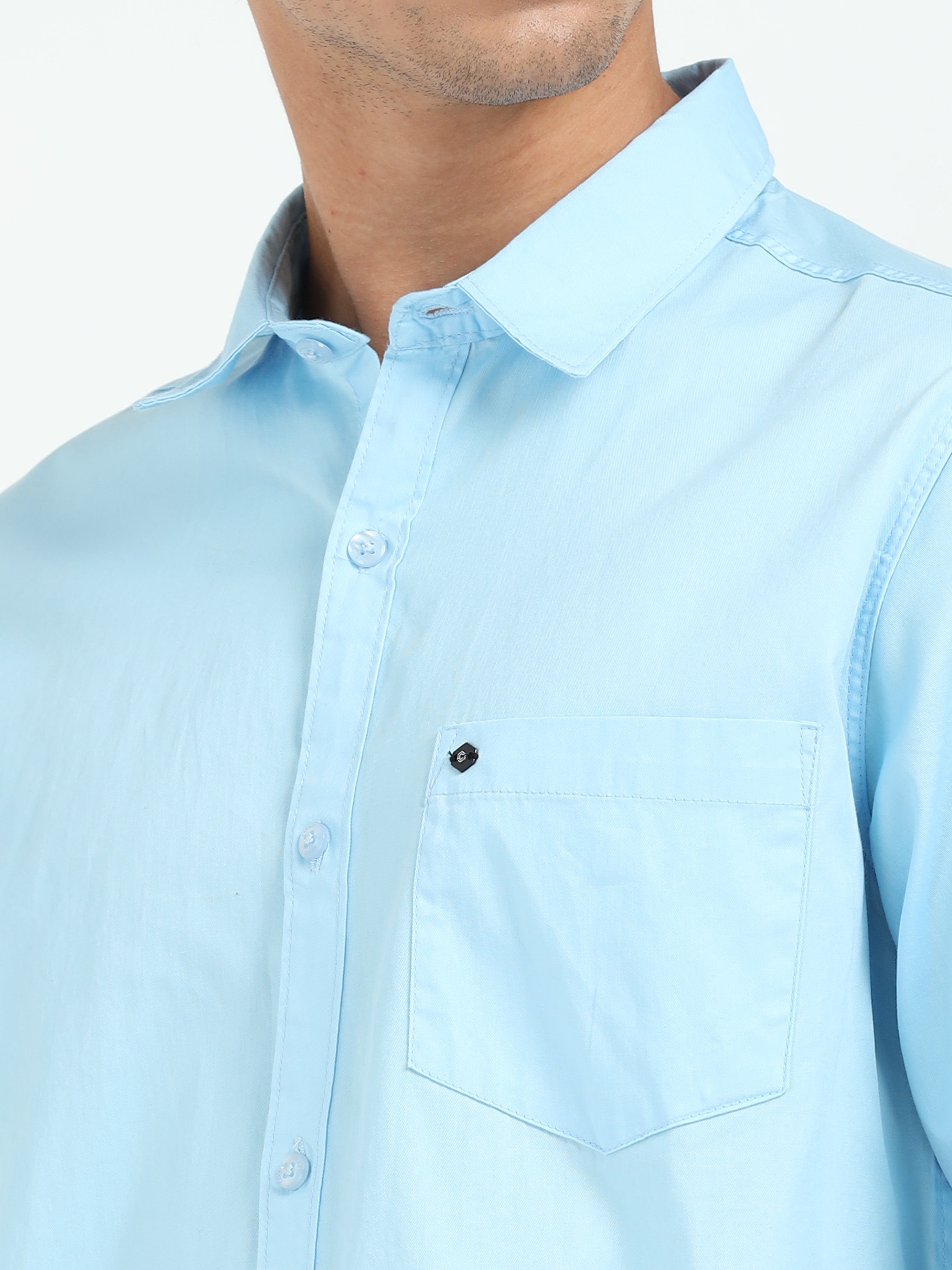 Mens Light Blue Twill Shirt Slim Fit