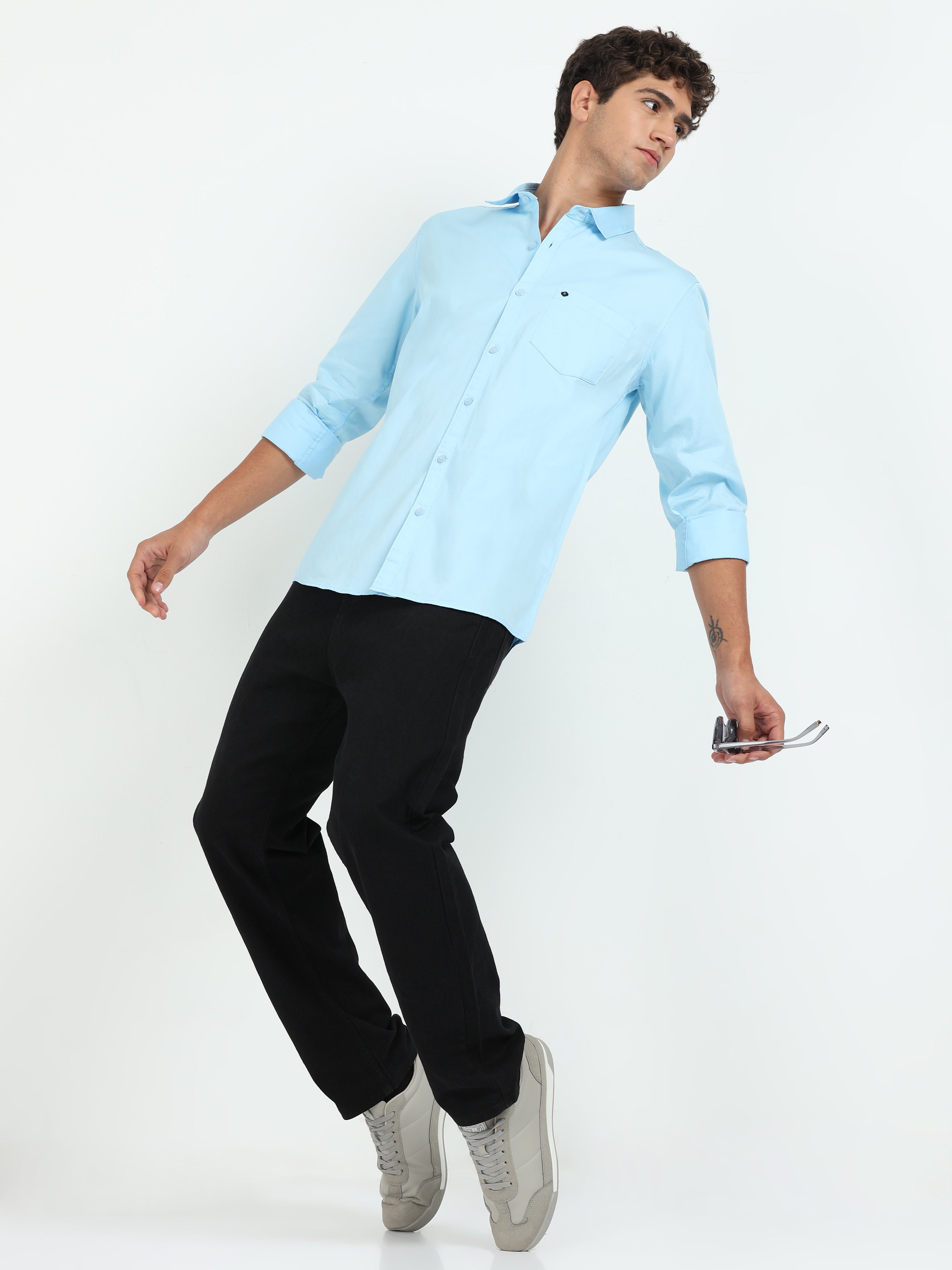 Mens Light Blue Twill Shirt Slim Fit