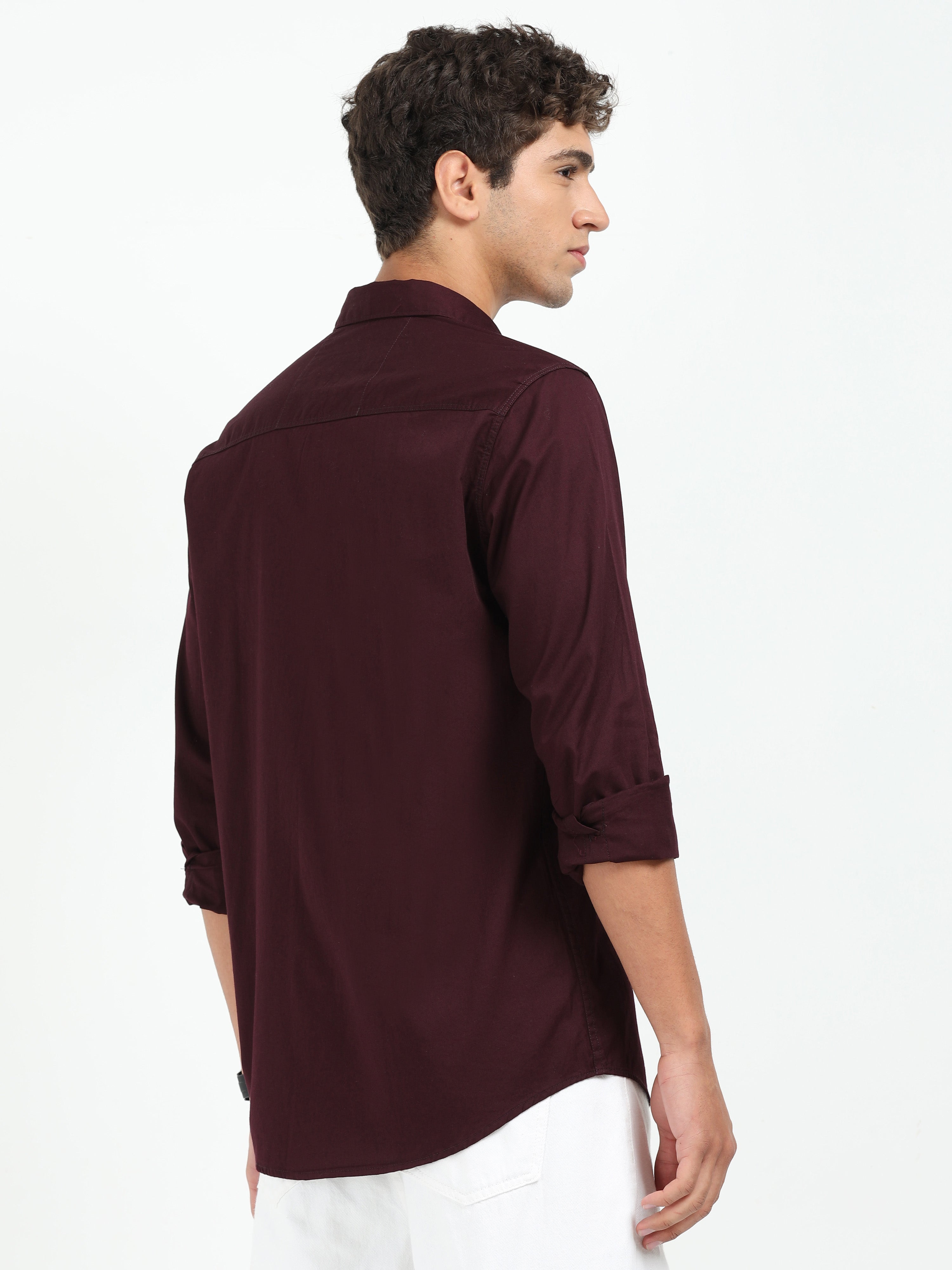 Mens Maroon Twill Shirt Slim Fit