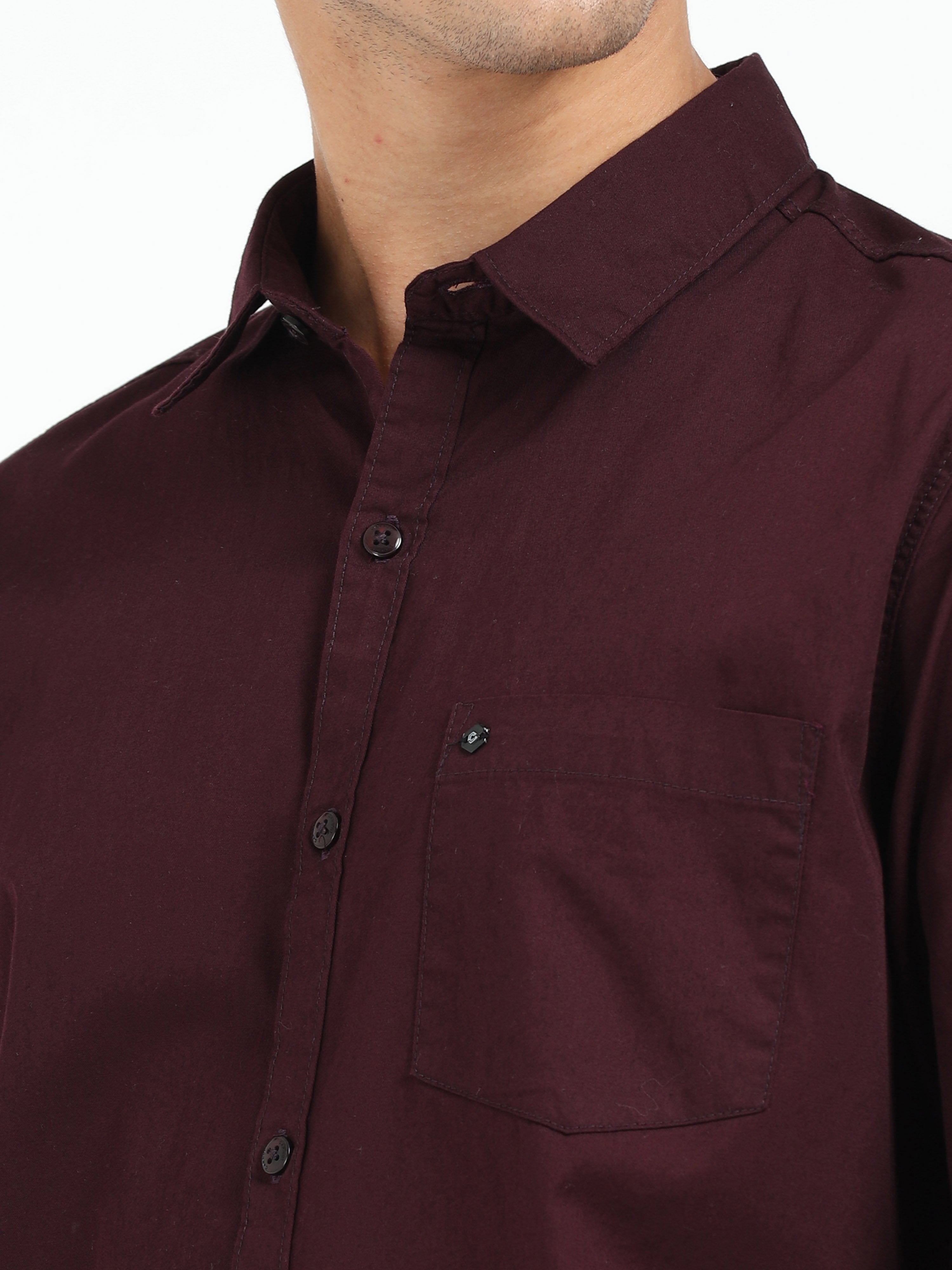 Mens Maroon Twill Shirt Slim Fit