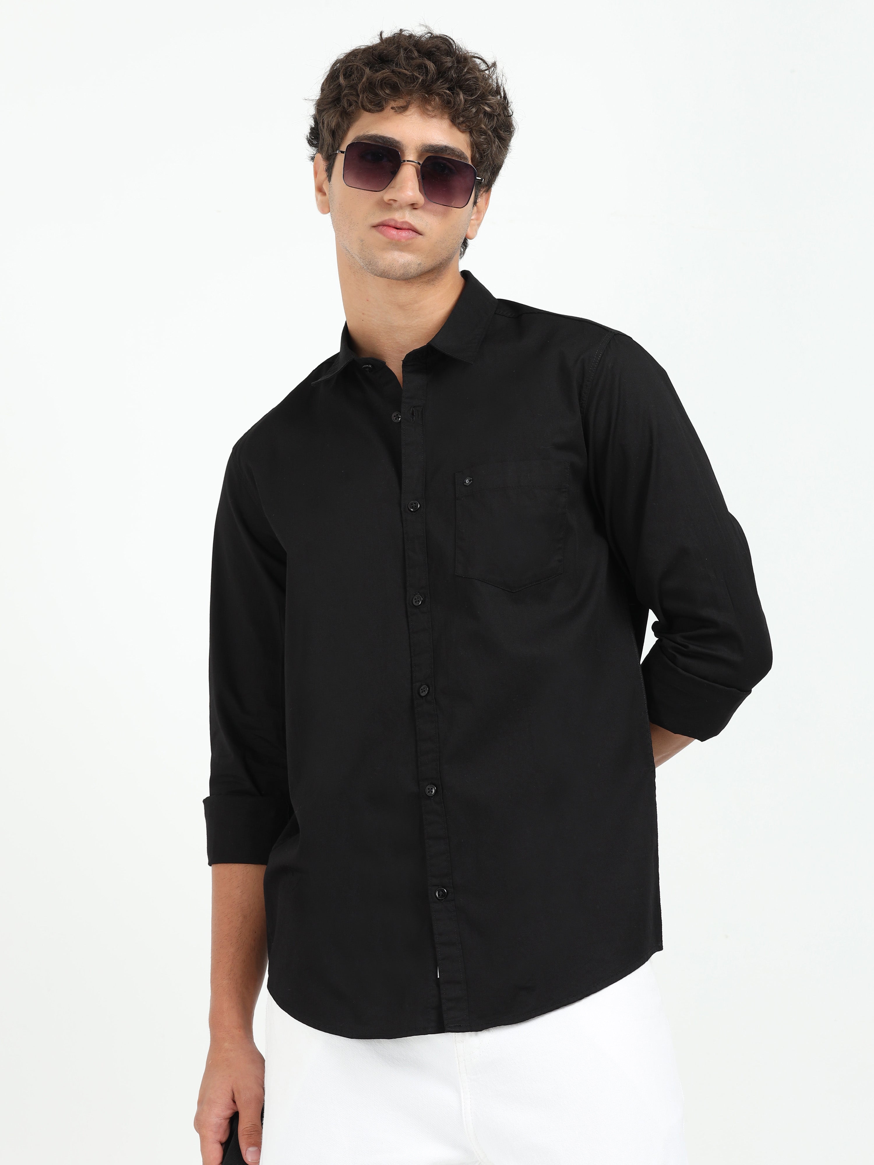 Mens Black Twill Shirt Slim Fit