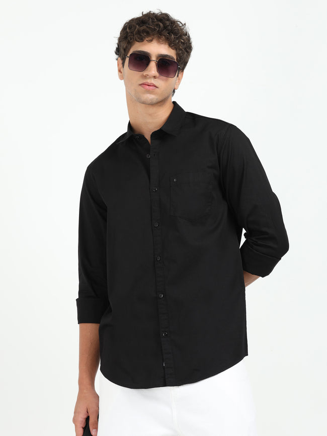 Mens Black Twill Shirt Slim Fit