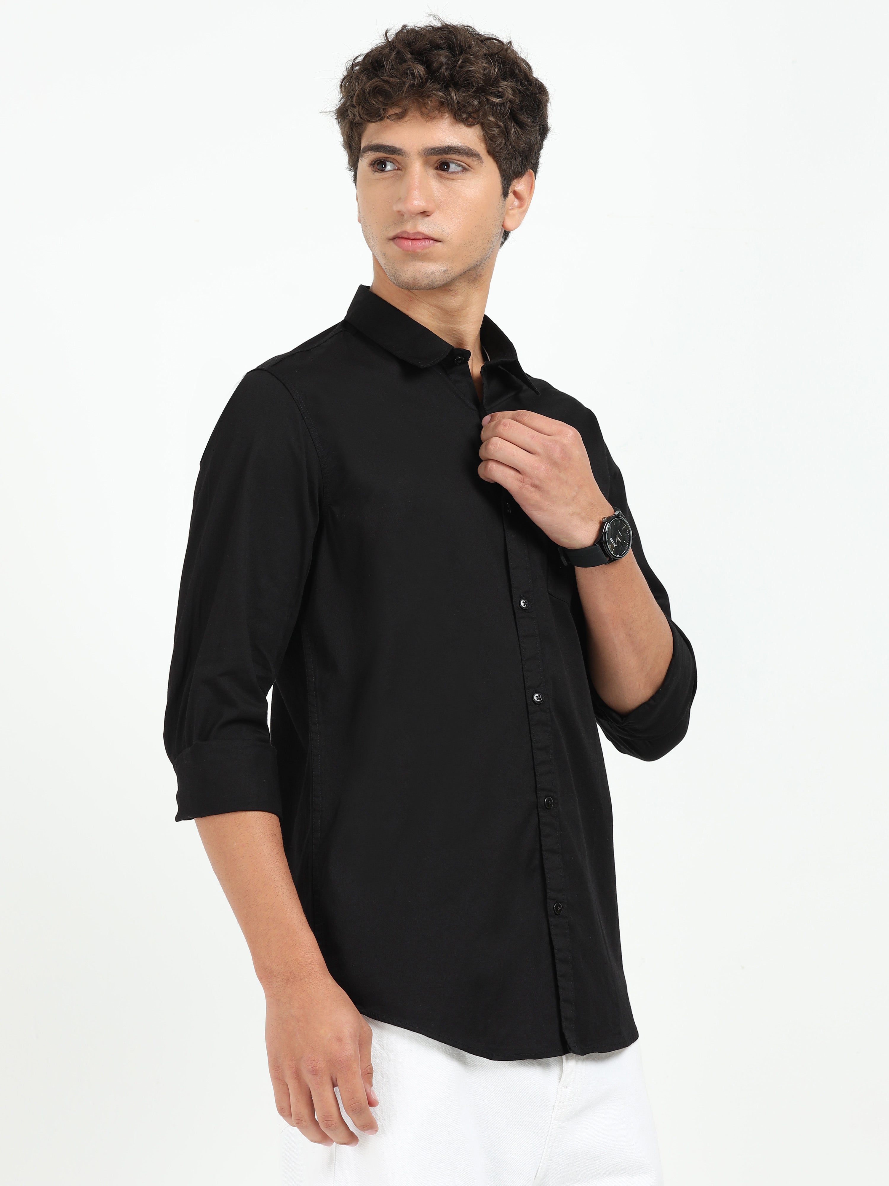Mens Black Twill Shirt Slim Fit