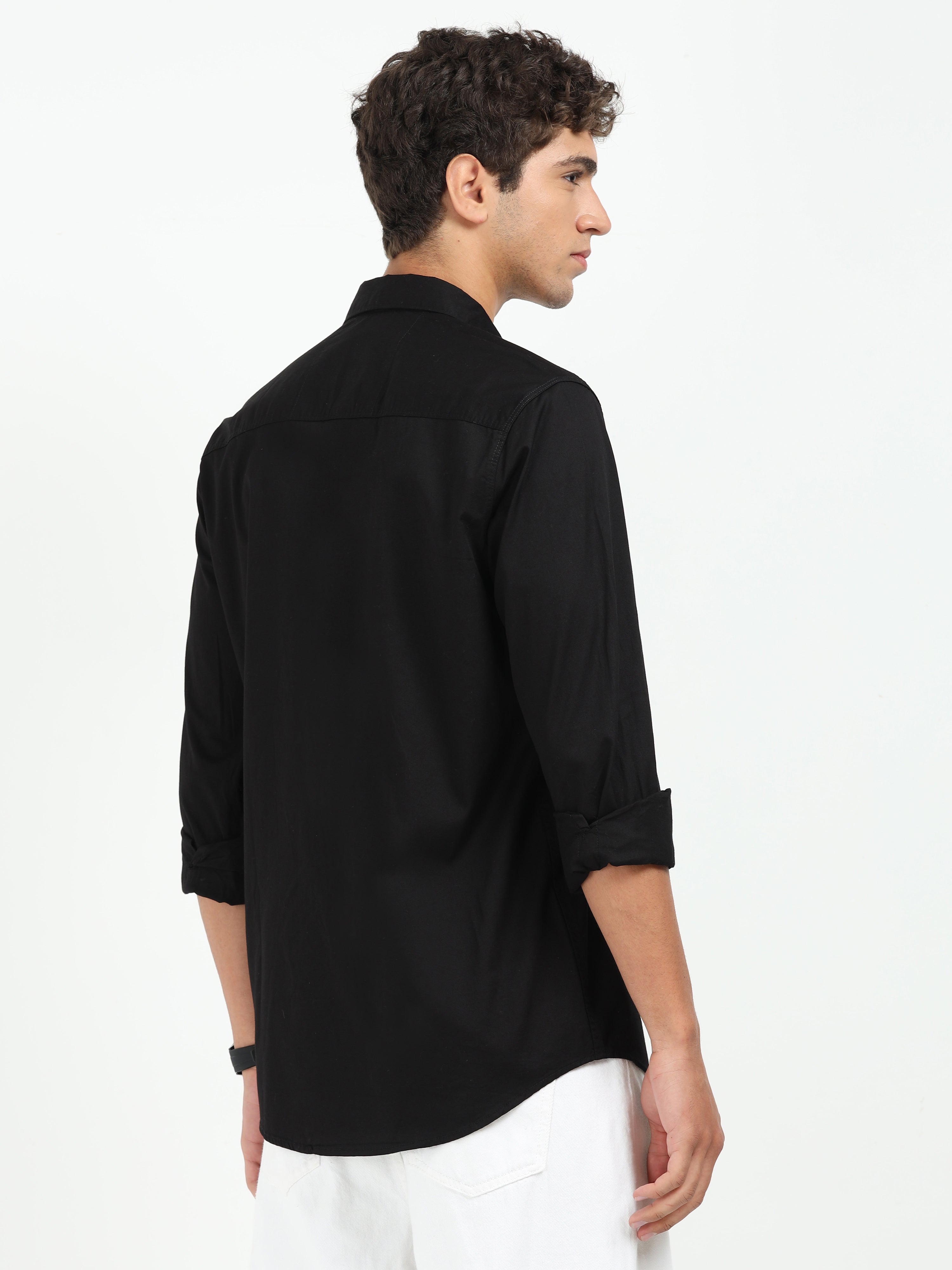 Mens Black Twill Shirt Slim Fit