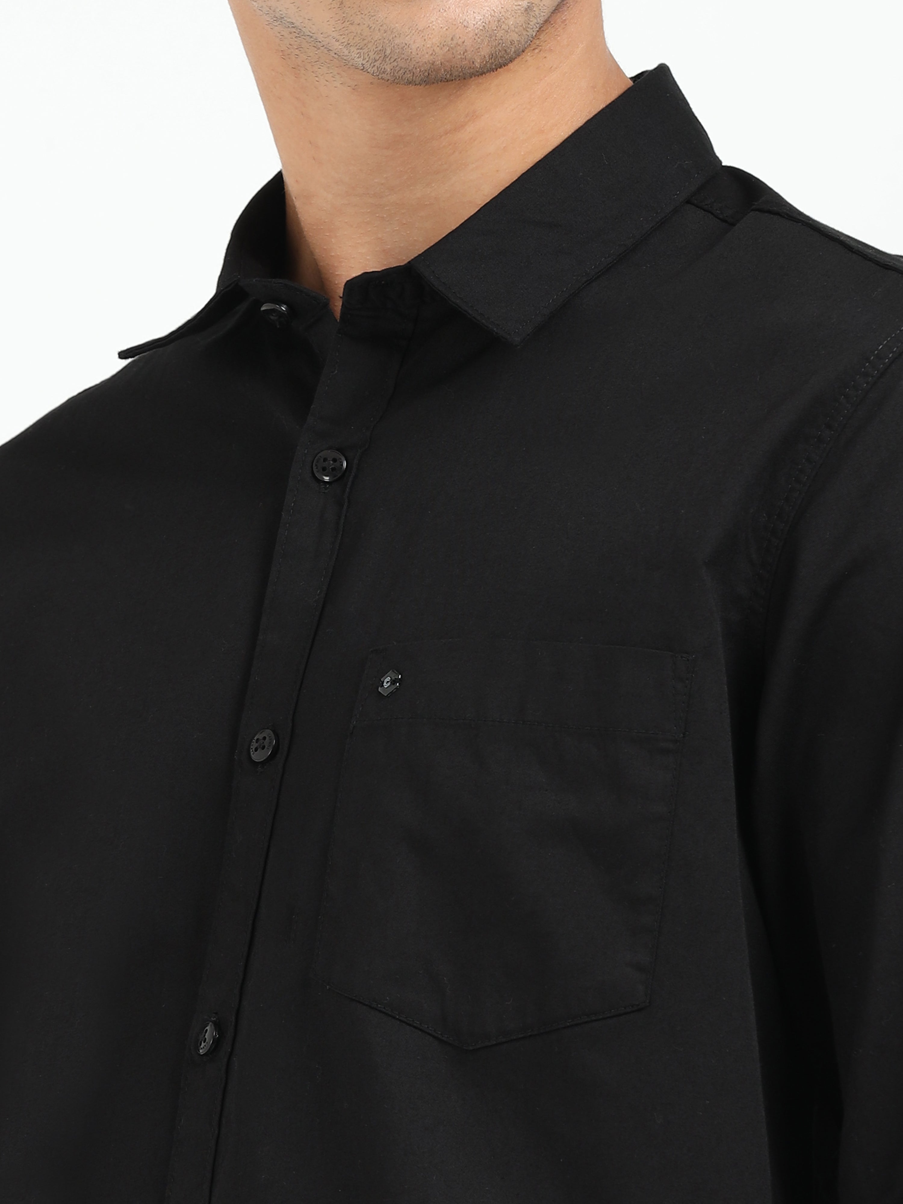 Mens Black Twill Shirt Slim Fit