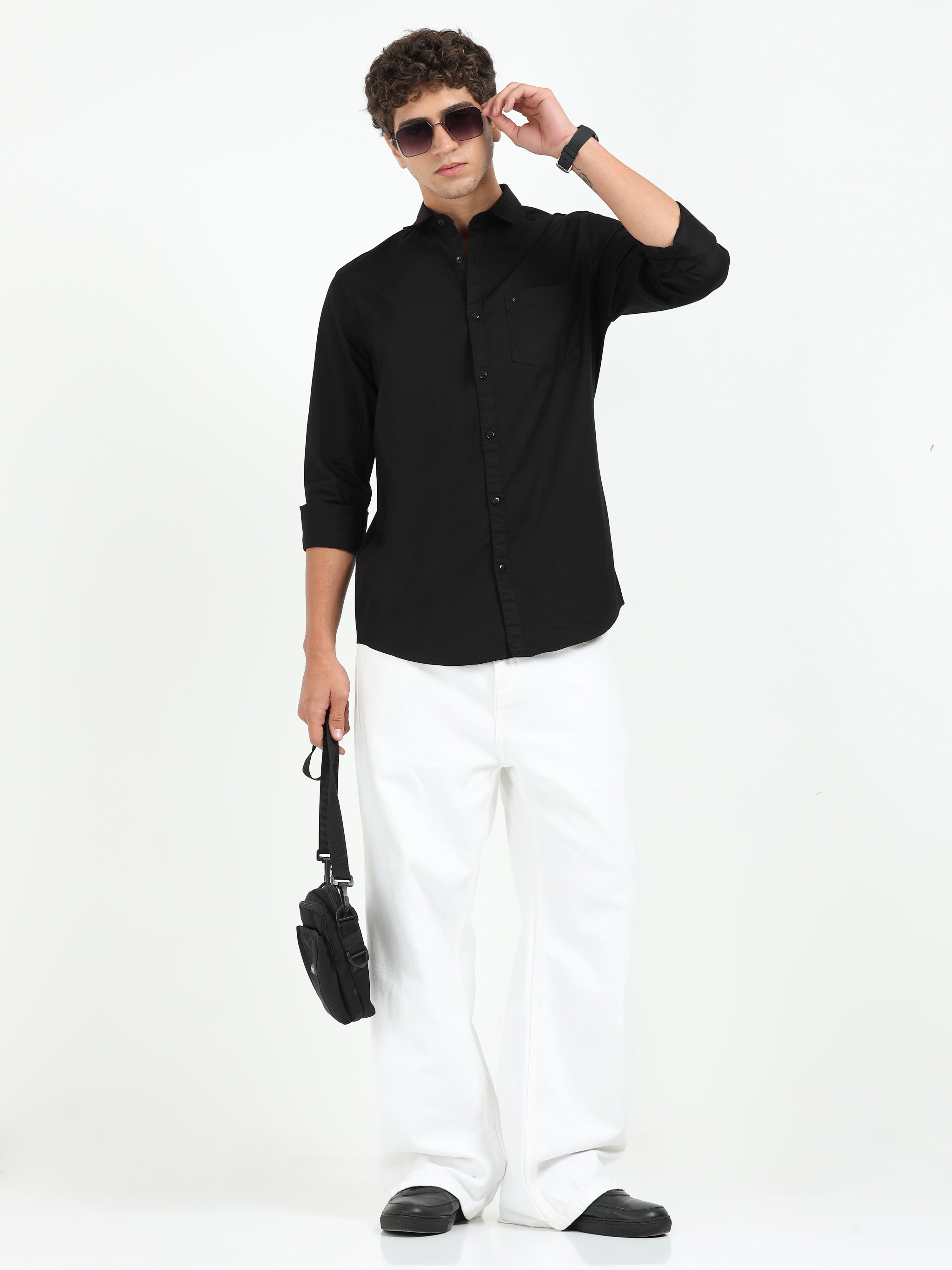 Mens Black Twill Shirt Slim Fit