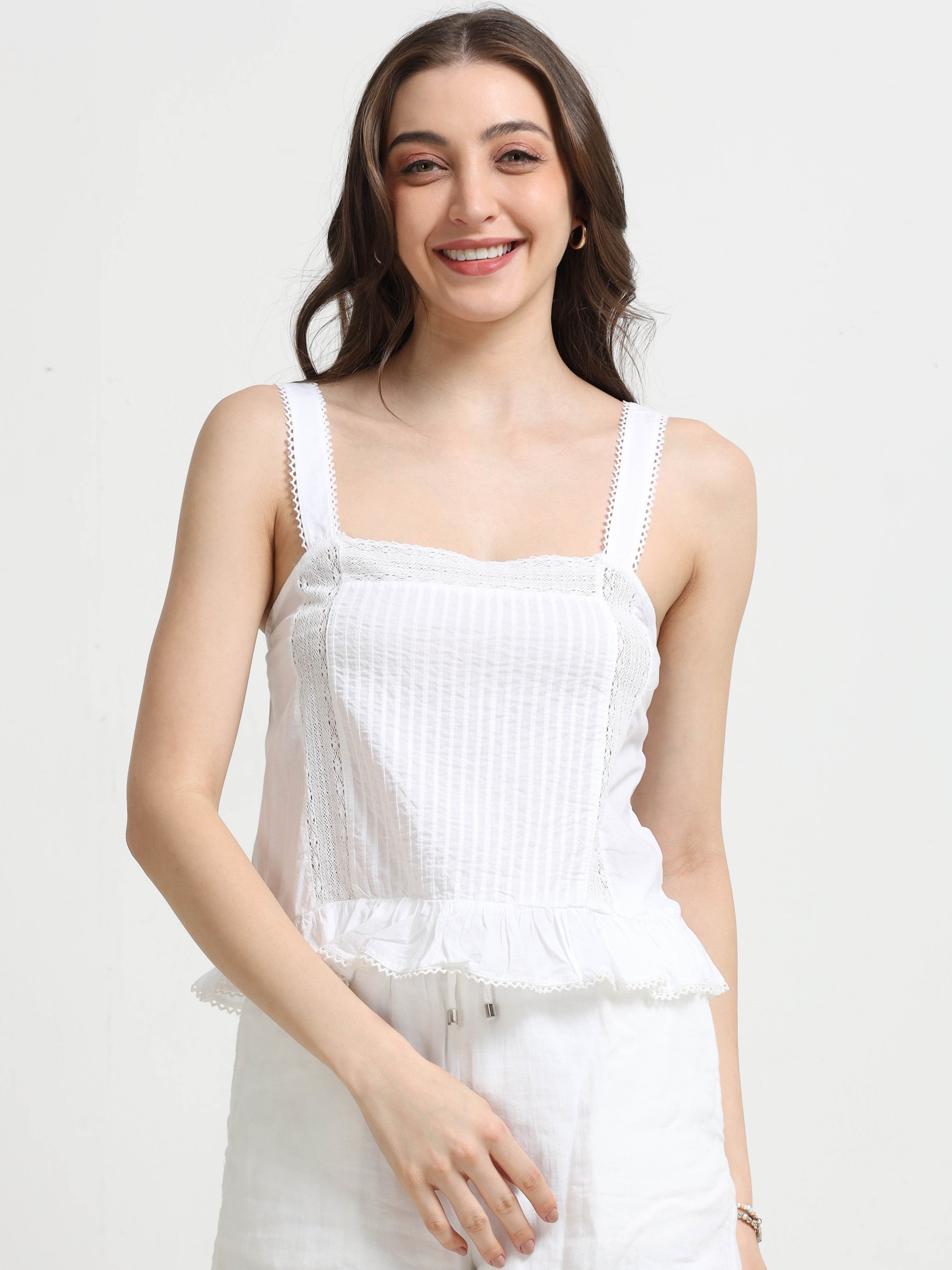 Women White Lace Crop Top