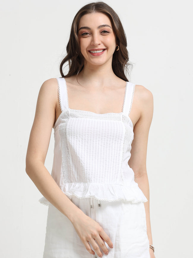 Women White Lace Crop Top