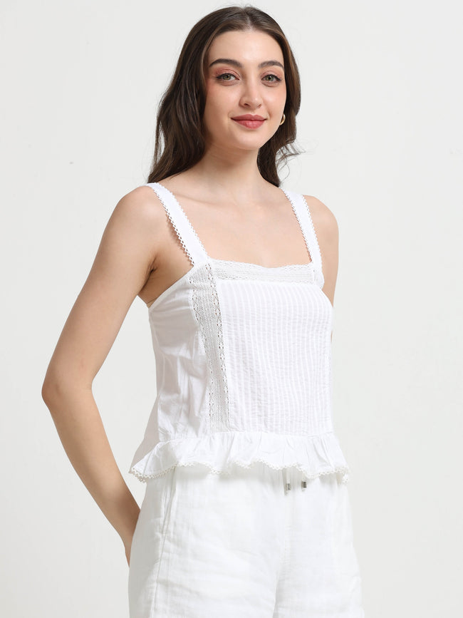 Women White Lace Crop Top