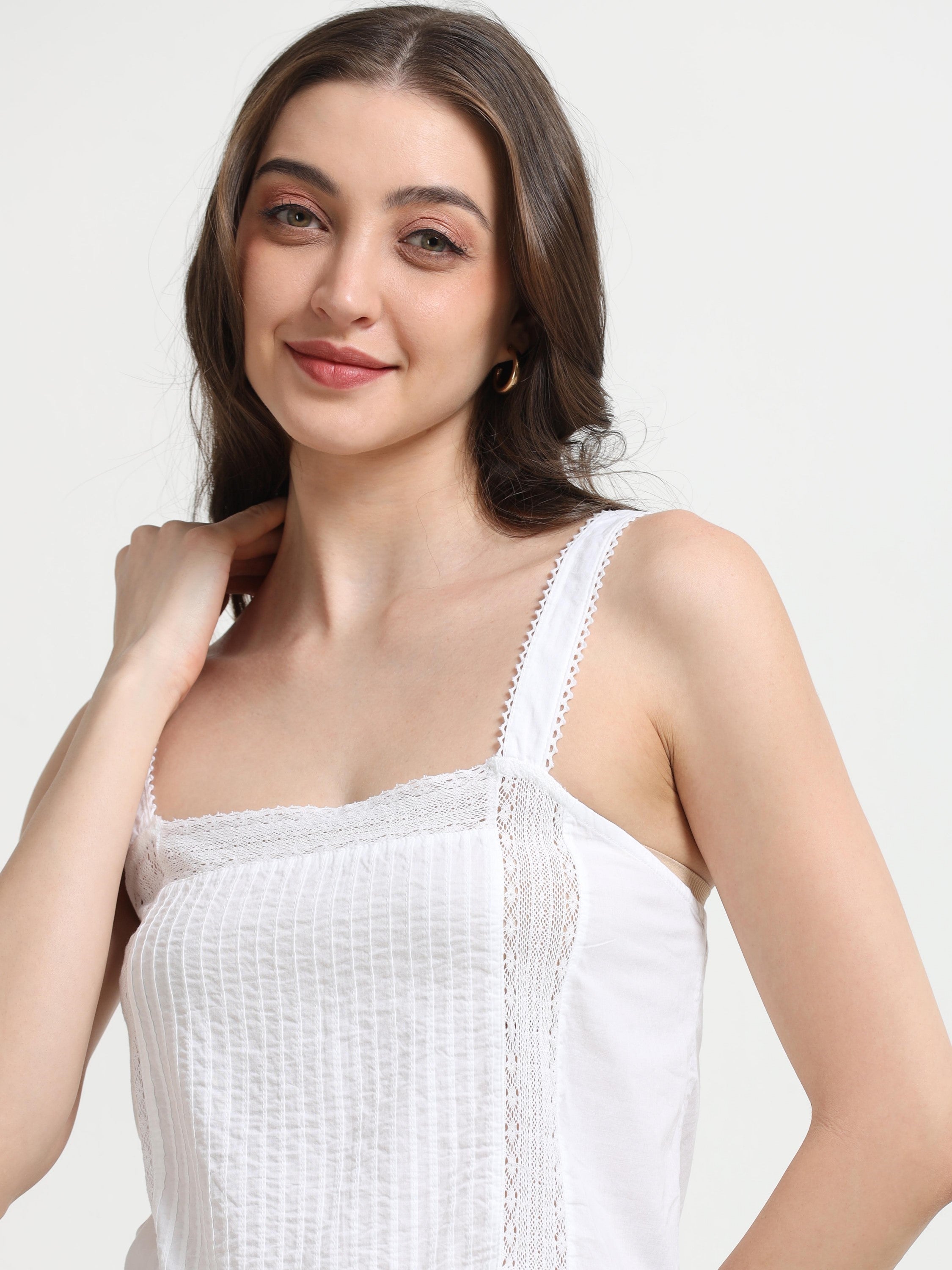 Women White Lace Crop Top