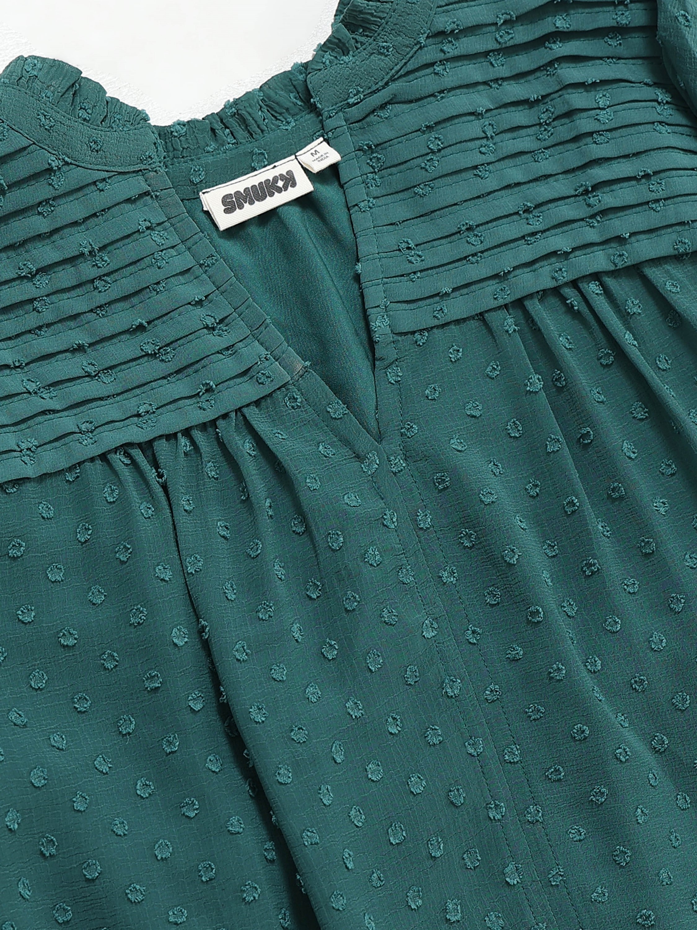 Women Green Frilled & Pleated Top