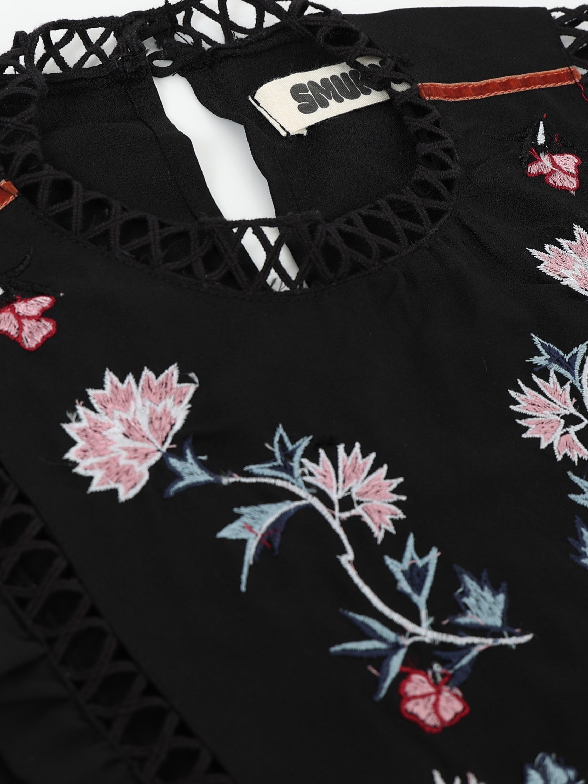 Women Black Lace & Embroidered Party Top