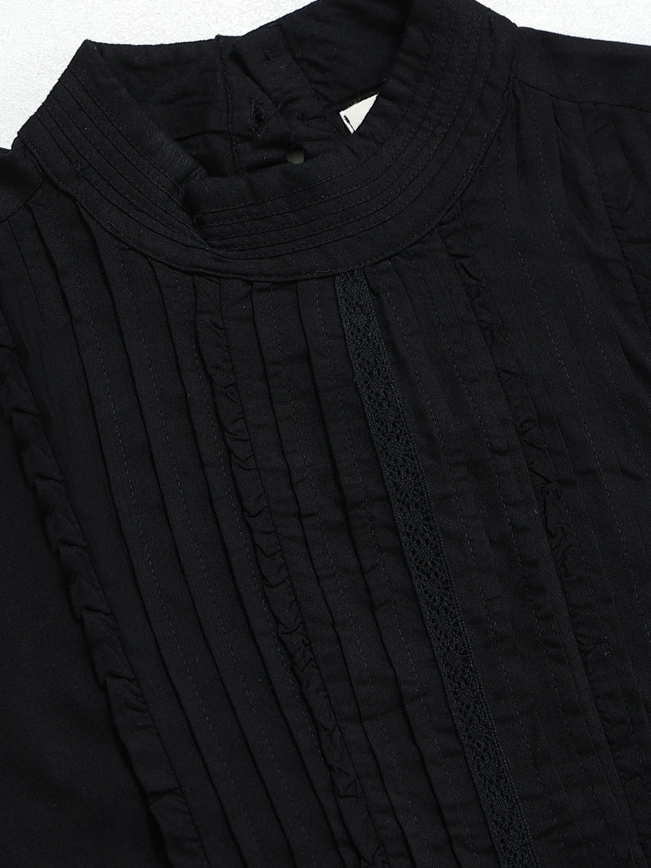 Women Black Top with Frill Inserts
