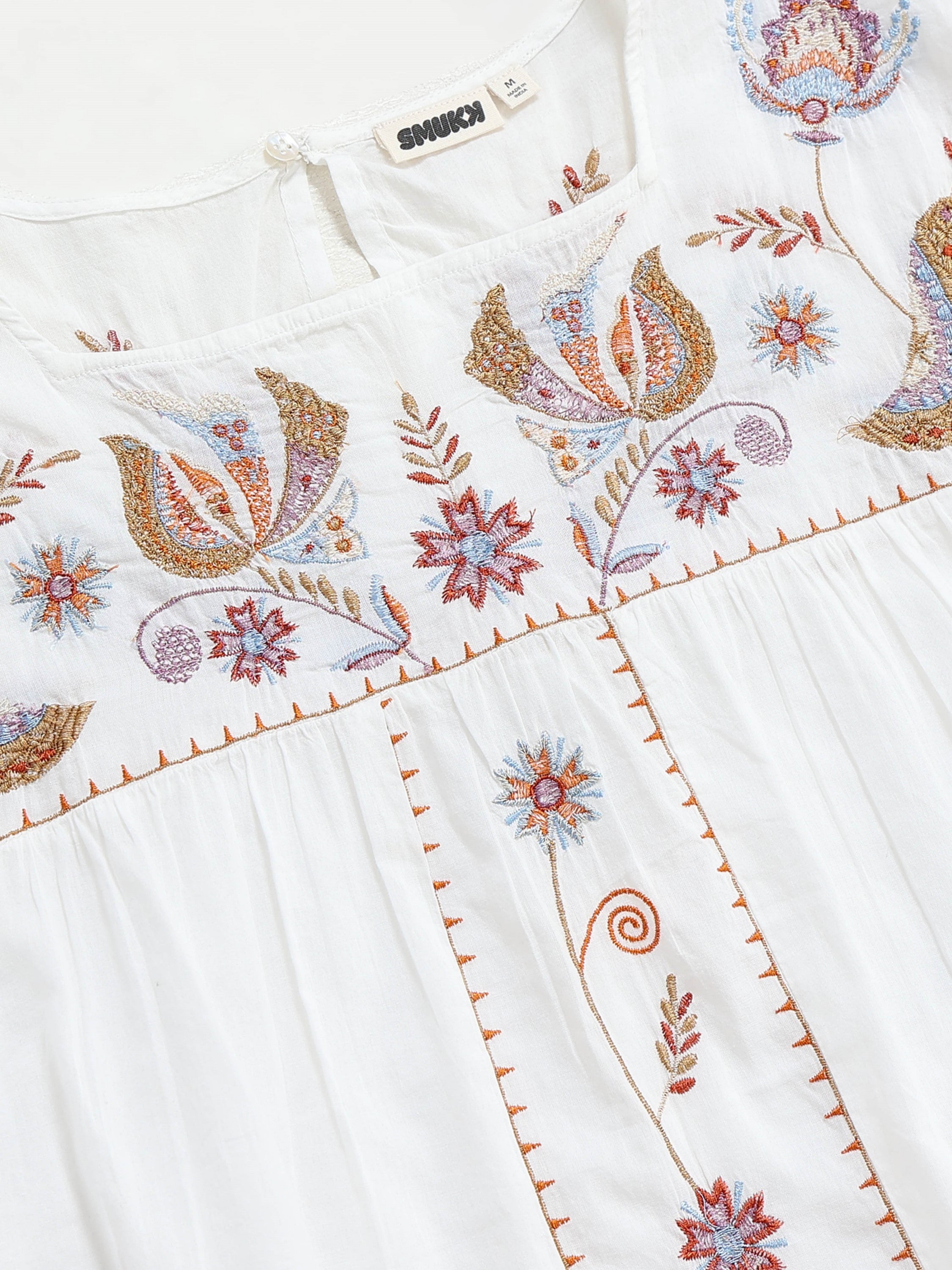 Women White Embroidered Relaxed Top