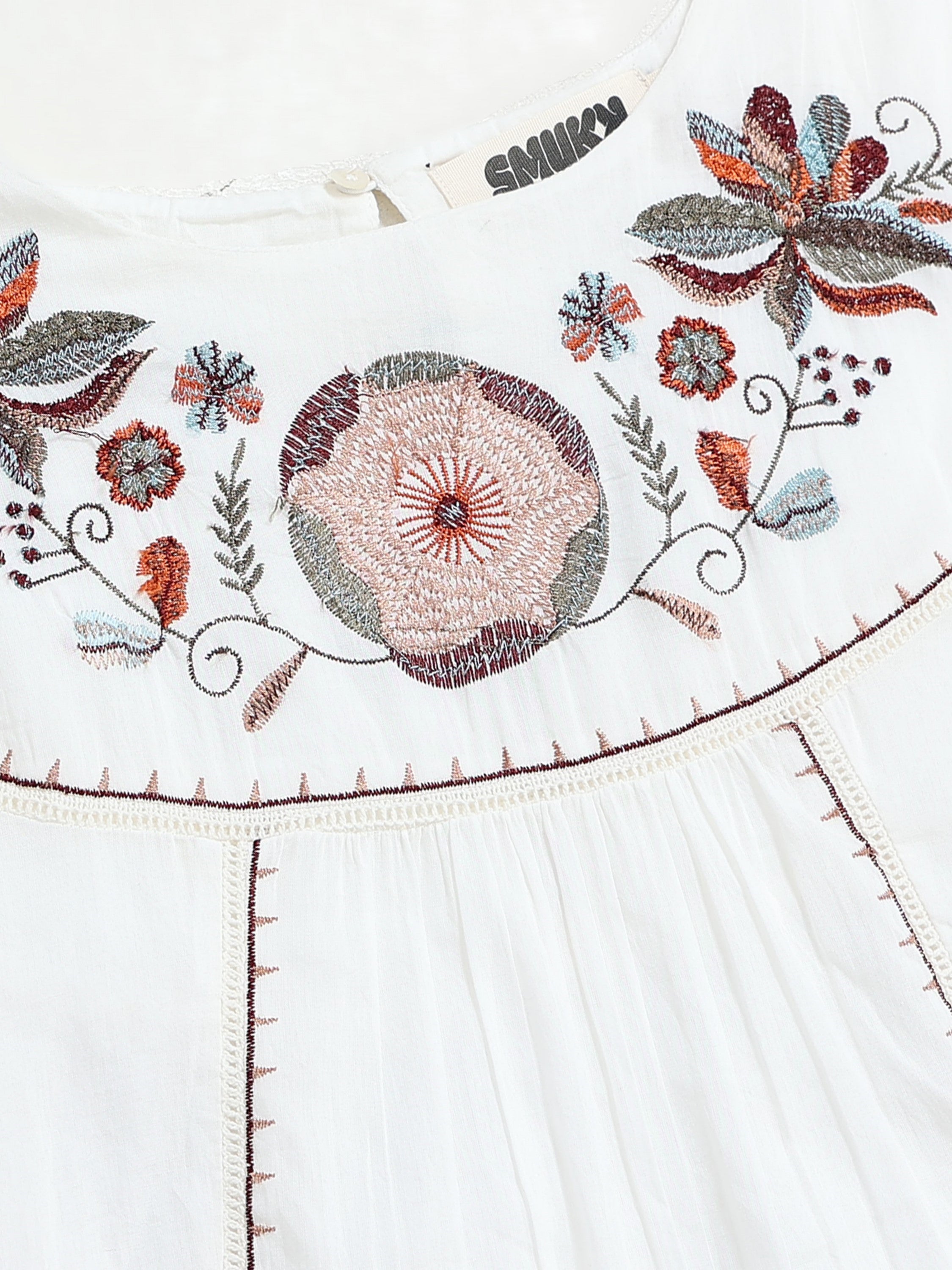 Women White Flared Embroidered Dress
