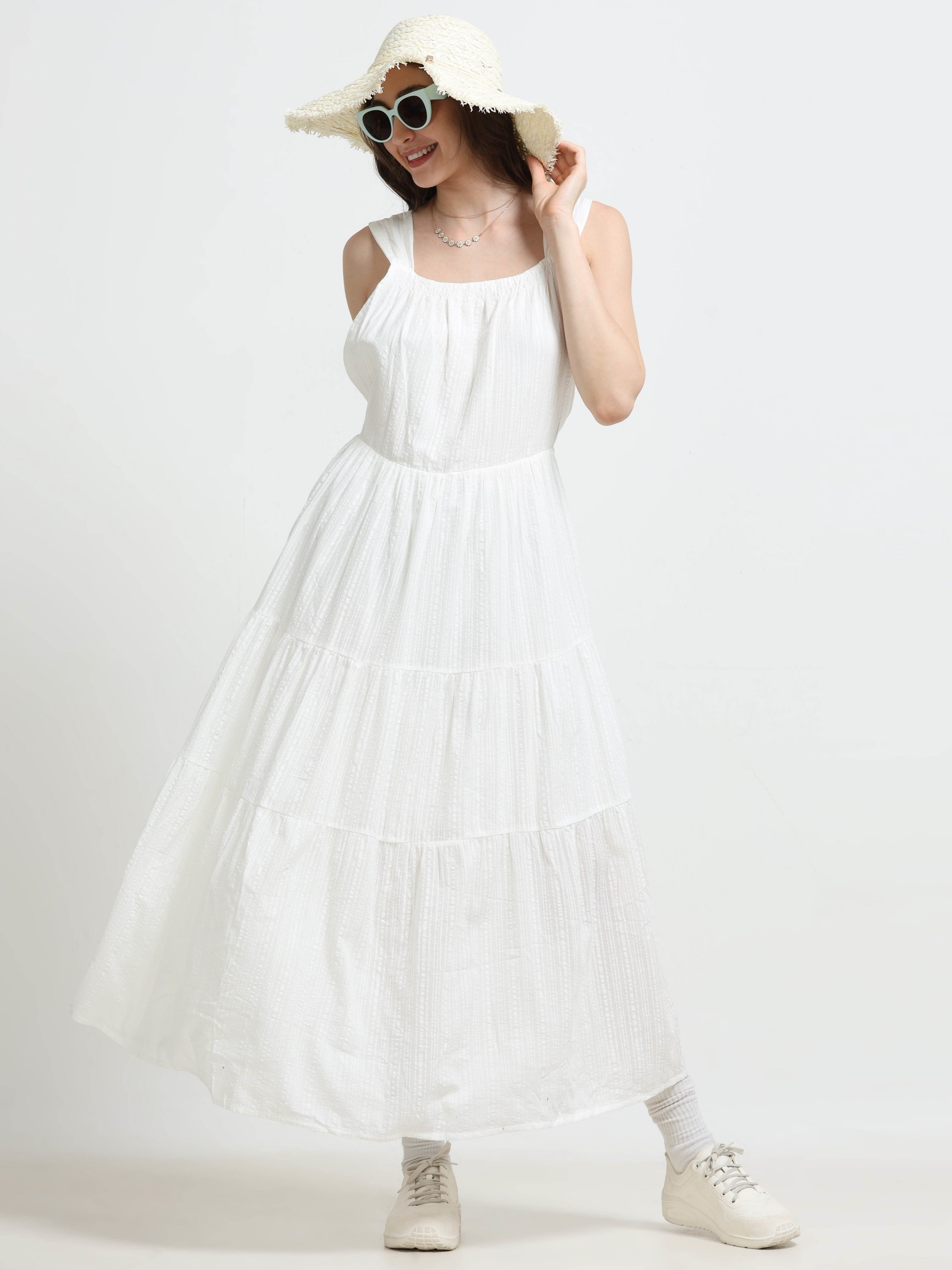 Women White Deep Back Summer Dress