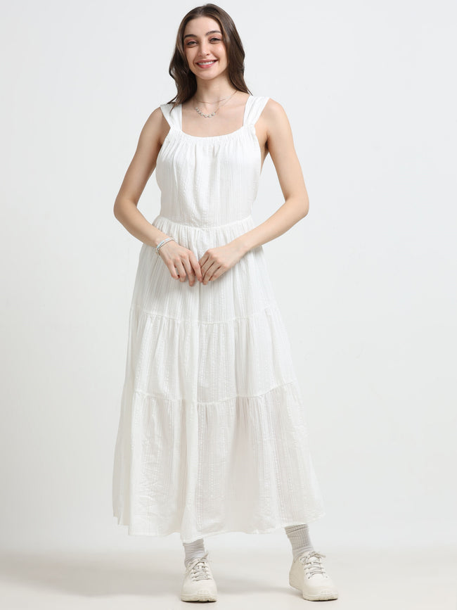 Women White Deep Back Summer Dress
