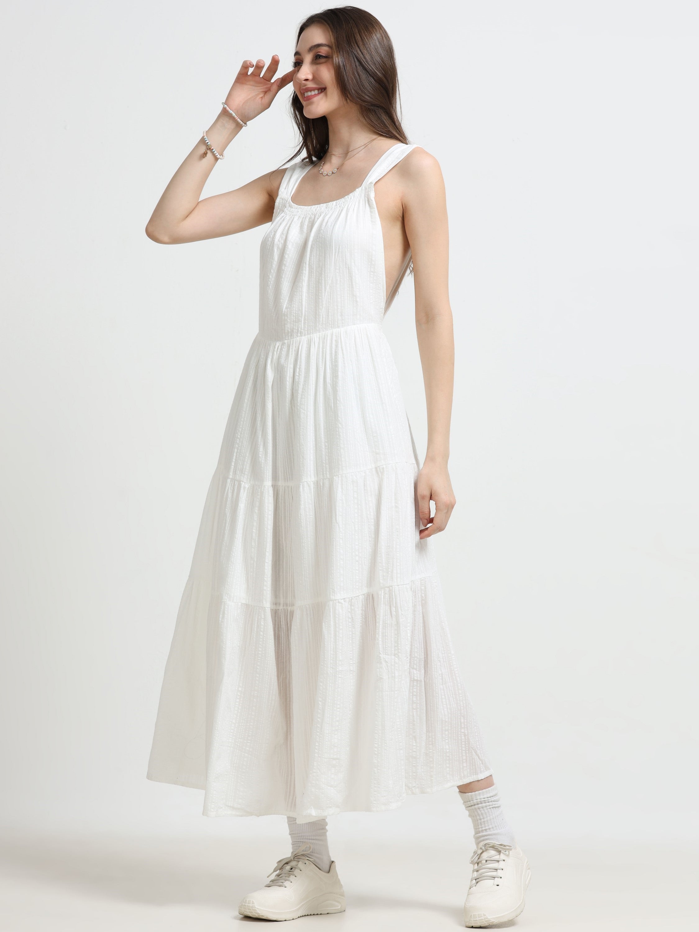 Women White Deep Back Summer Dress