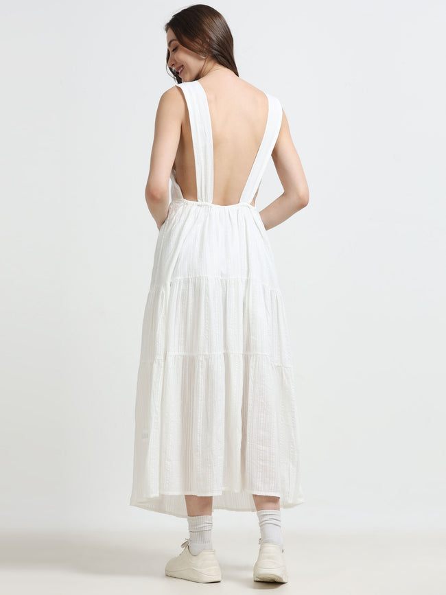 Women White Deep Back Summer Dress
