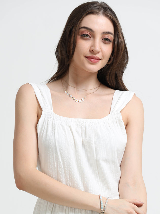 Women White Deep Back Summer Dress