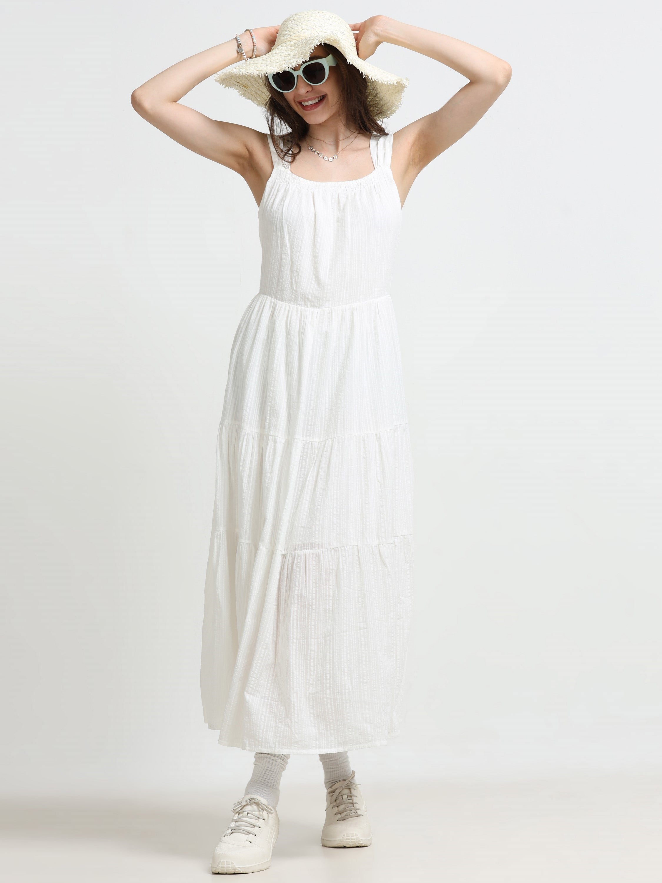 Women White Deep Back Summer Dress