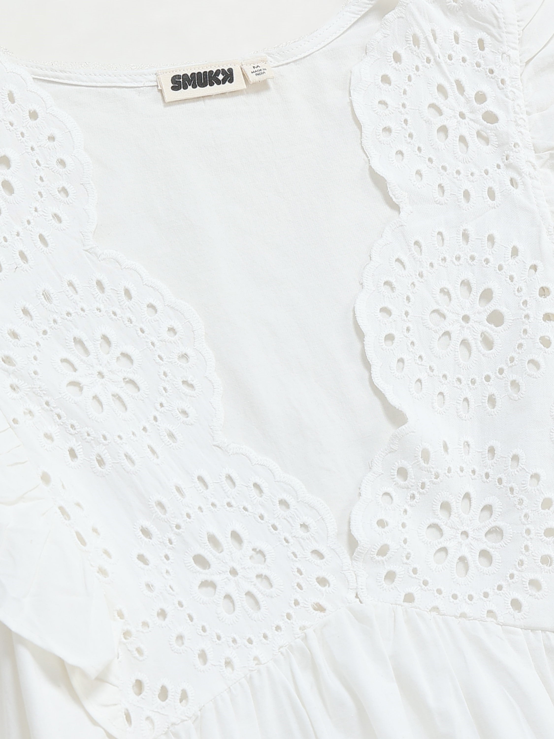 Women White Schiffli Flared Dress