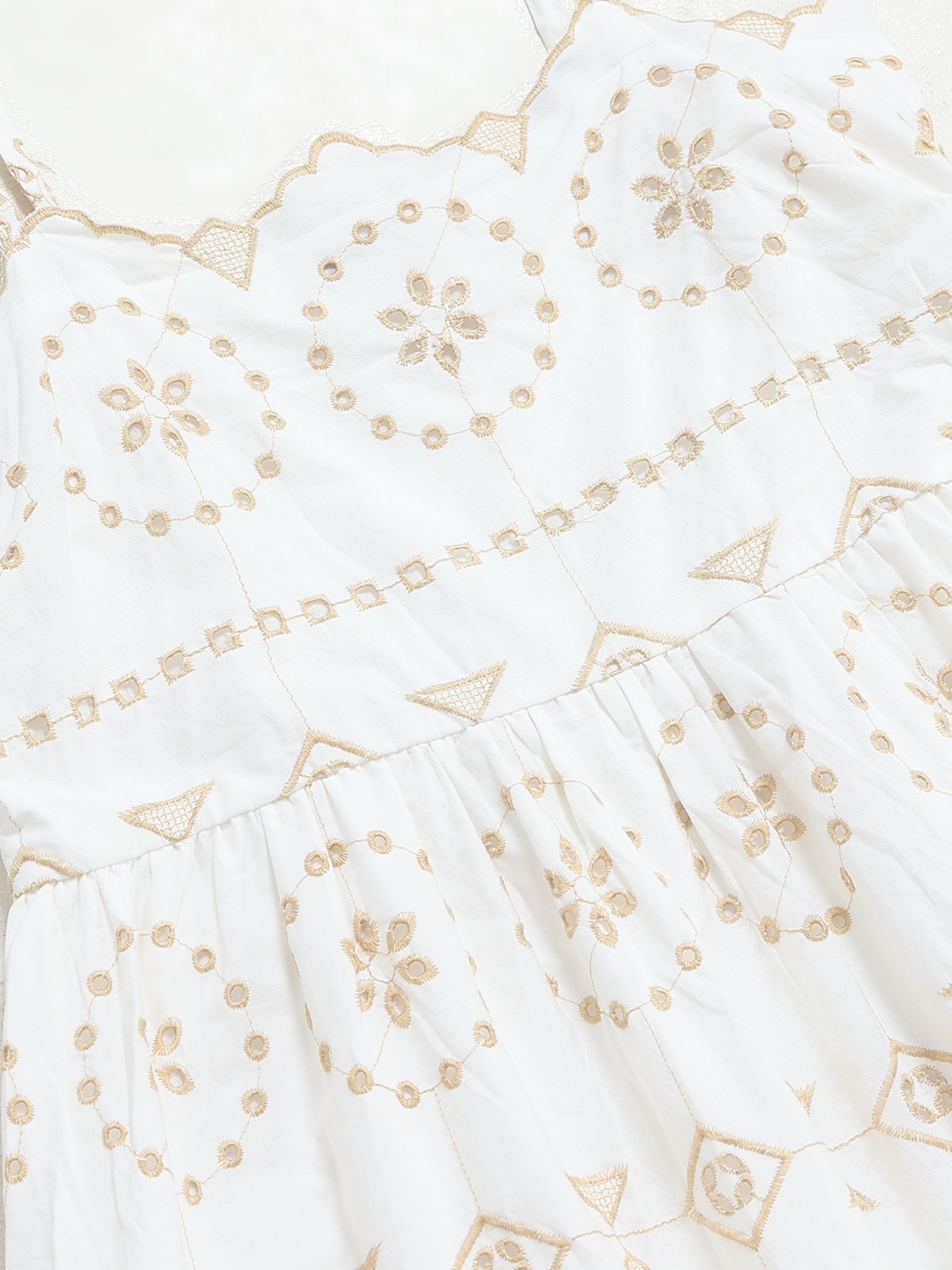 Women Schiffli Scallop Flared Dress