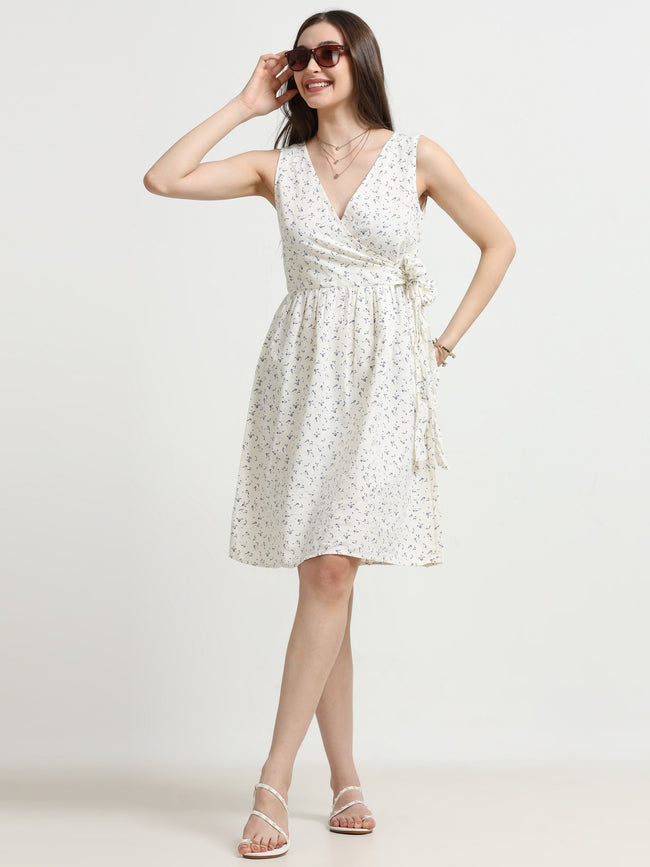 Women White Ditsy Wrap Dress