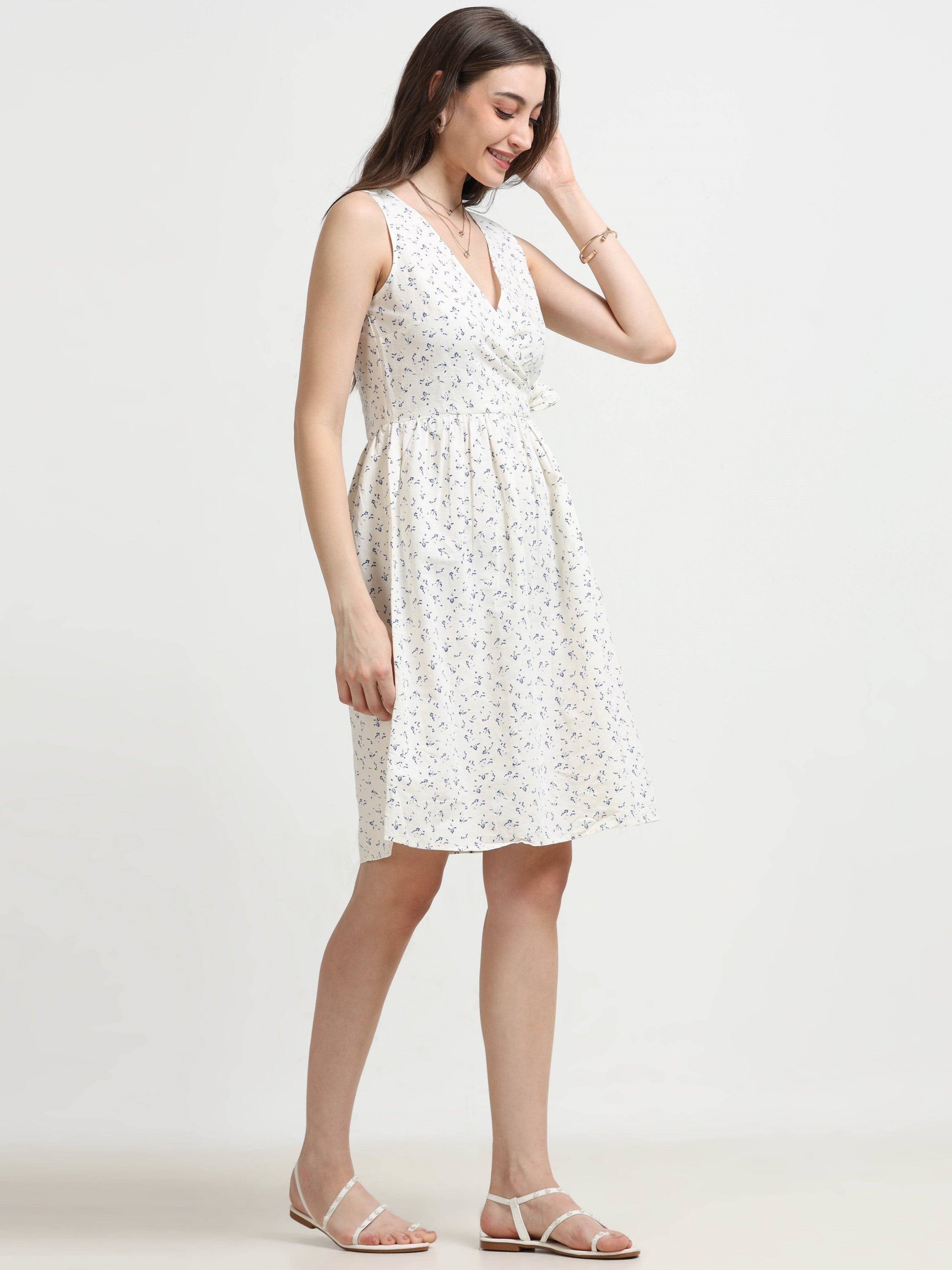 Women White Ditsy Wrap Dress