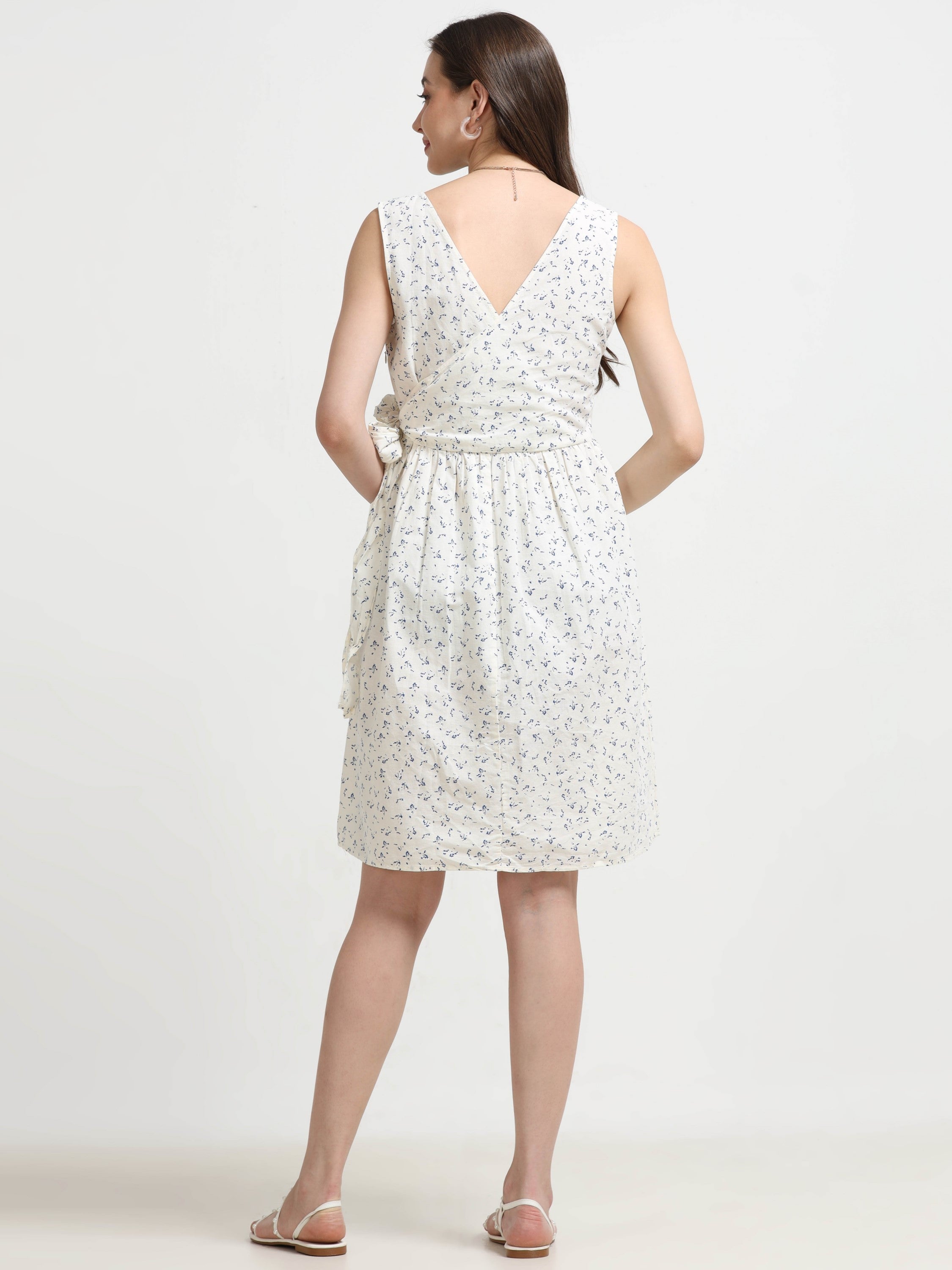 Women White Ditsy Wrap Dress