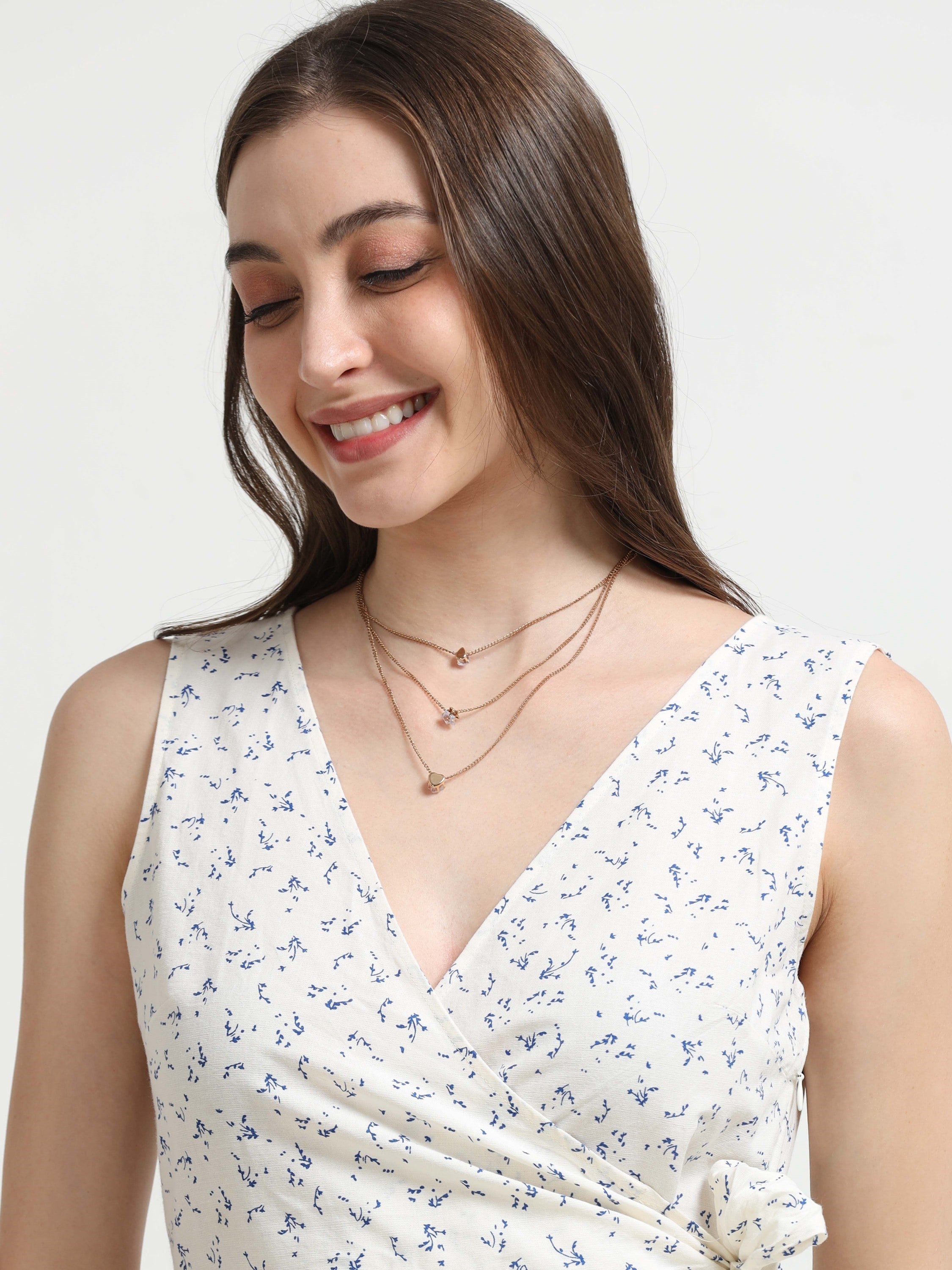 Women White Ditsy Wrap Dress