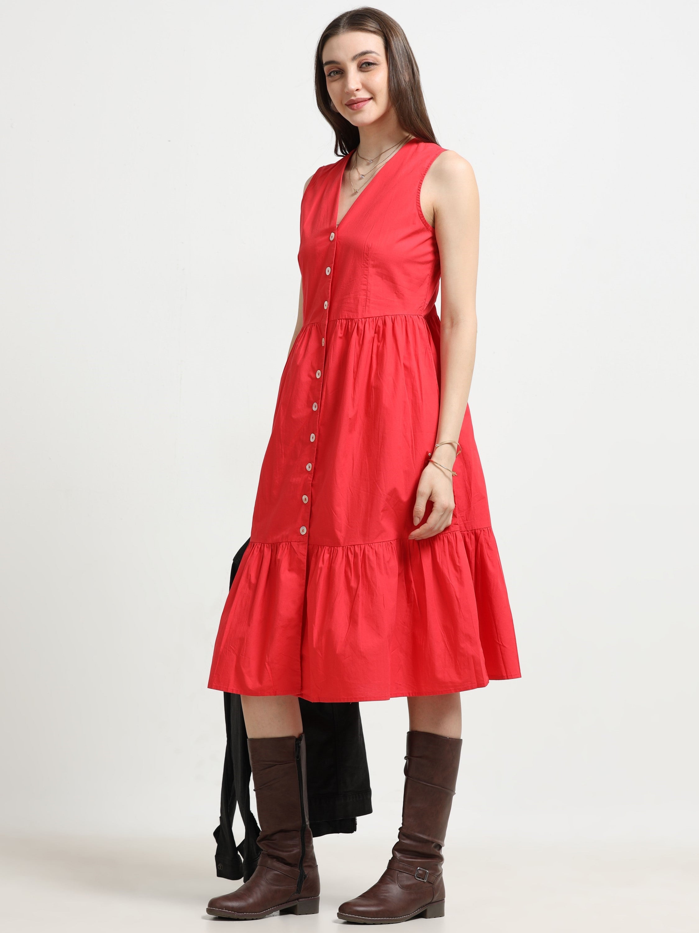 Women Red Fit & Flared Dress