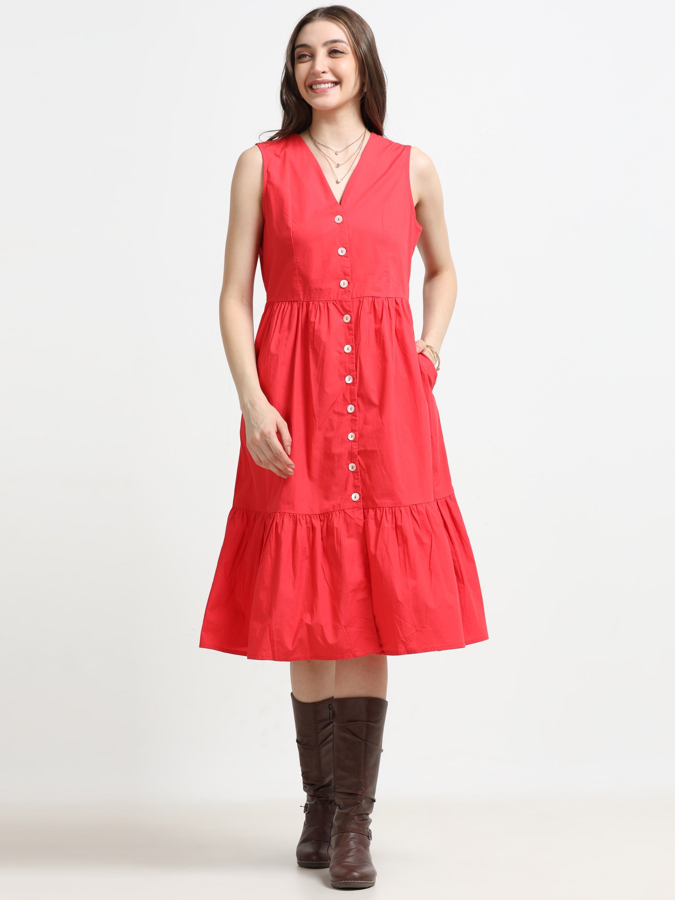 Women Red Fit & Flared Dress