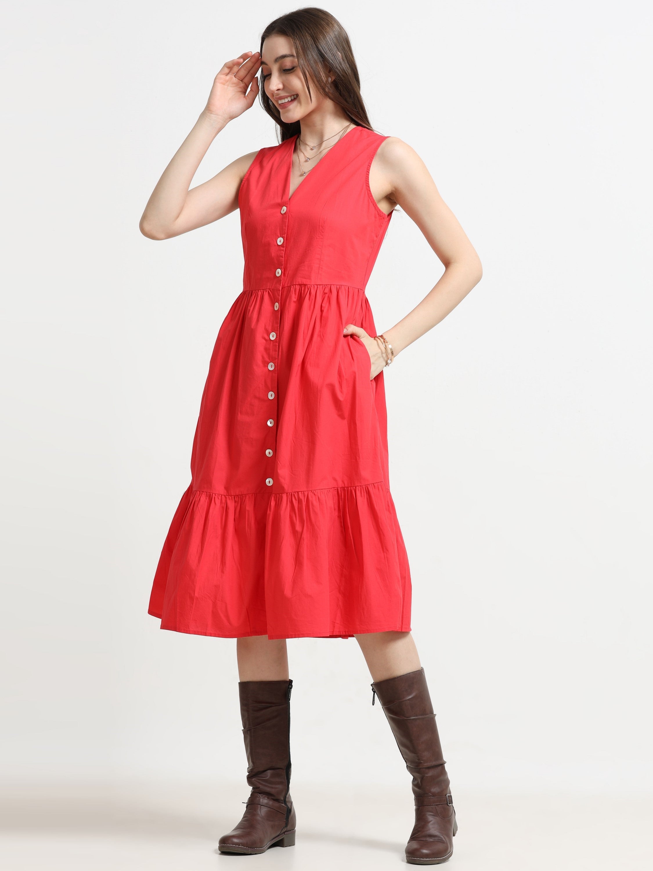 Women Red Fit & Flared Dress