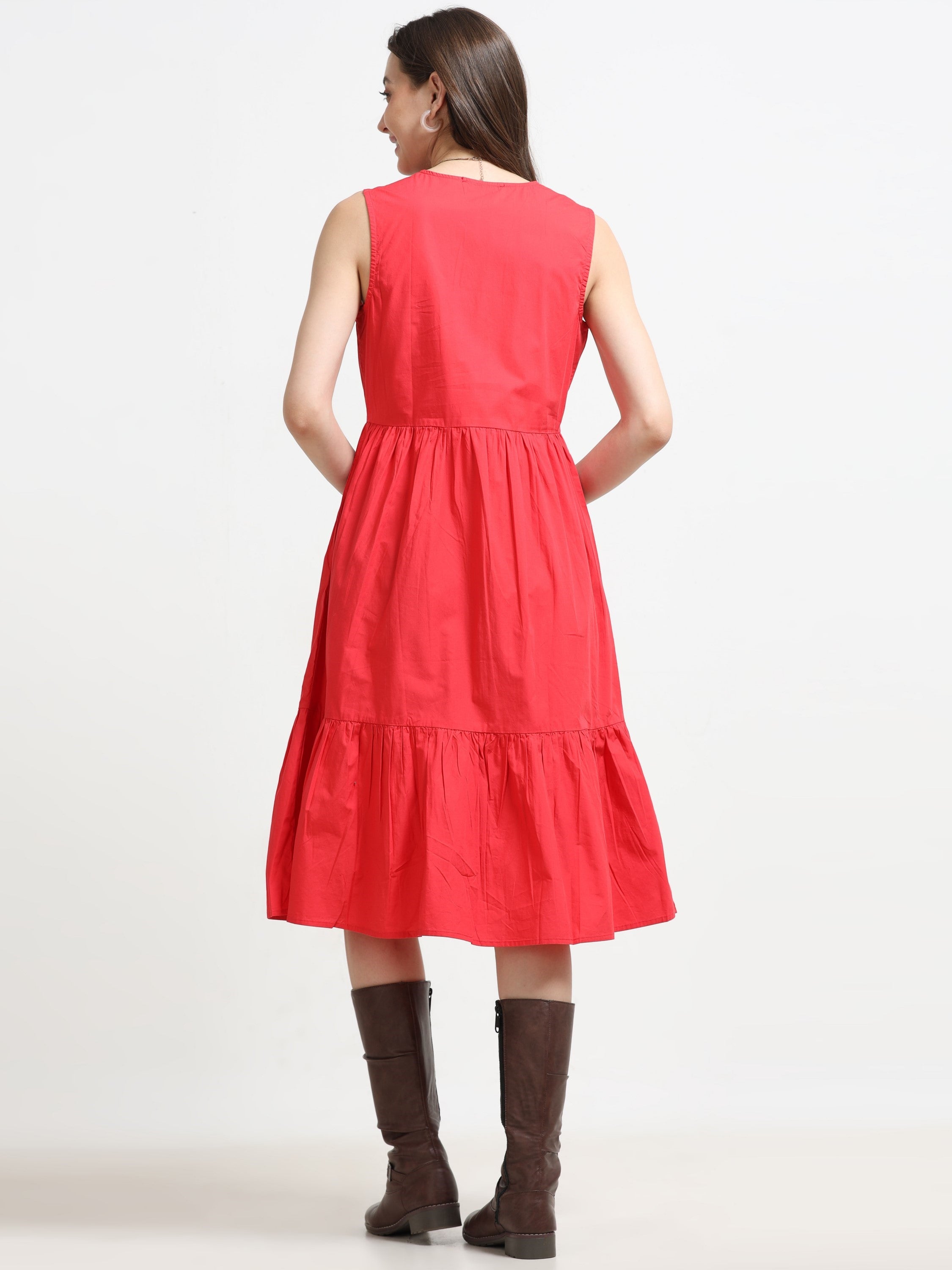 Women Red Fit & Flared Dress