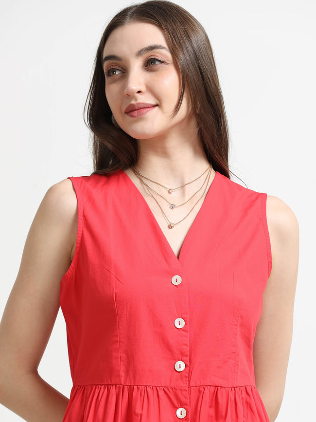 Women Red Fit & Flared Dress