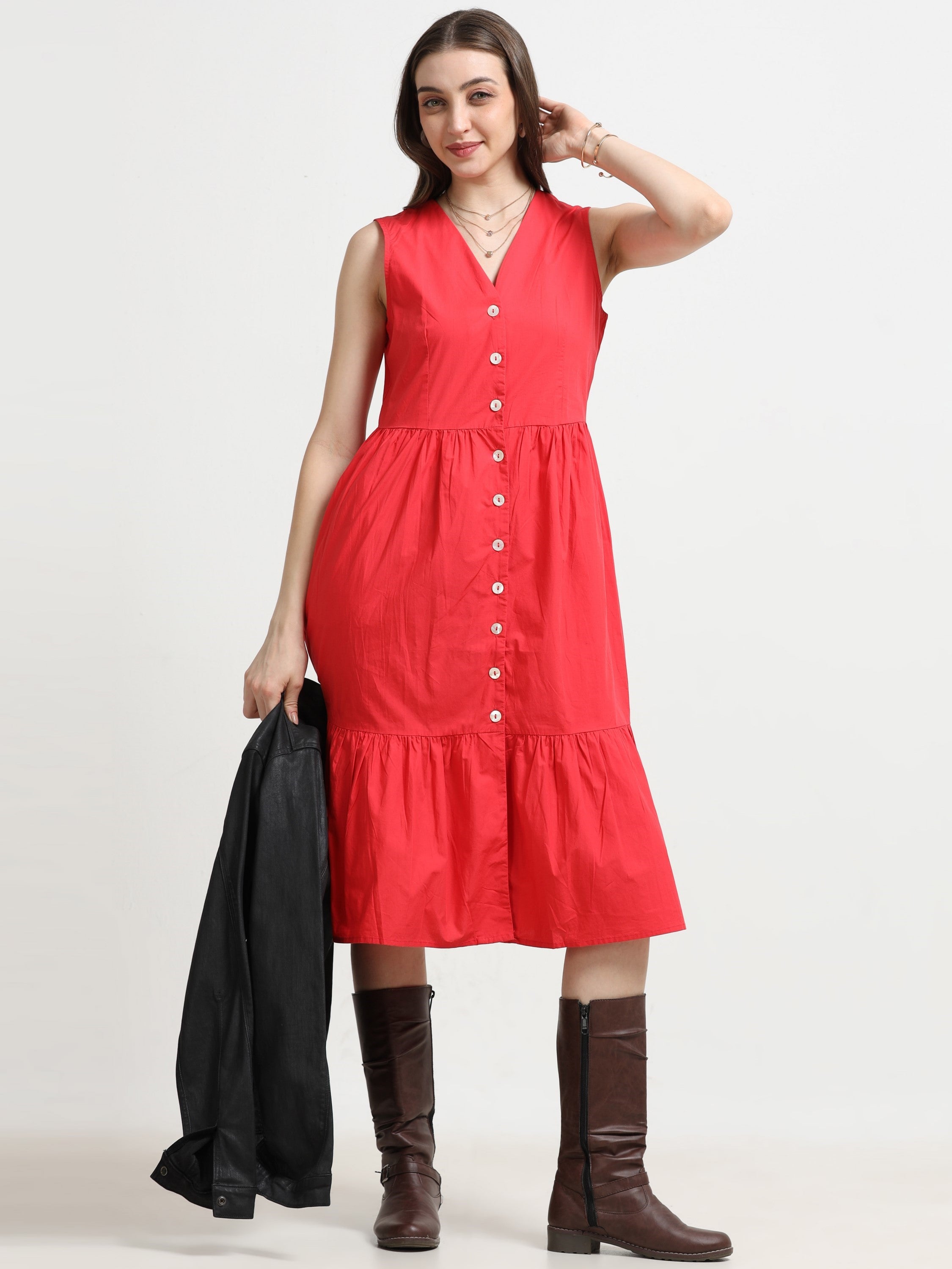 Women Red Fit & Flared Dress