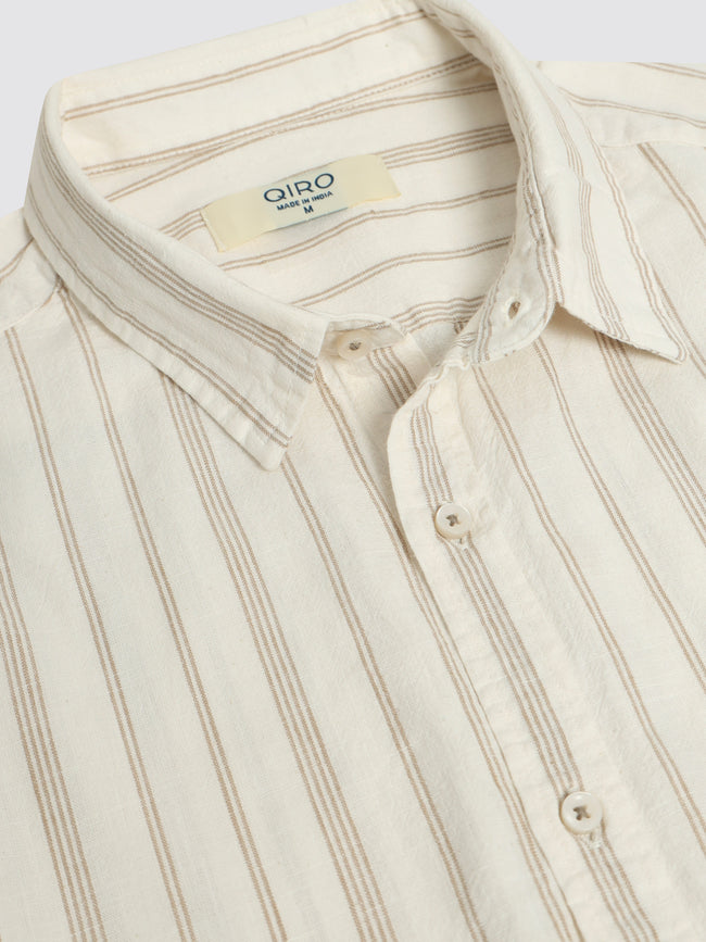 Men Beige Vertical Stripe Shirt