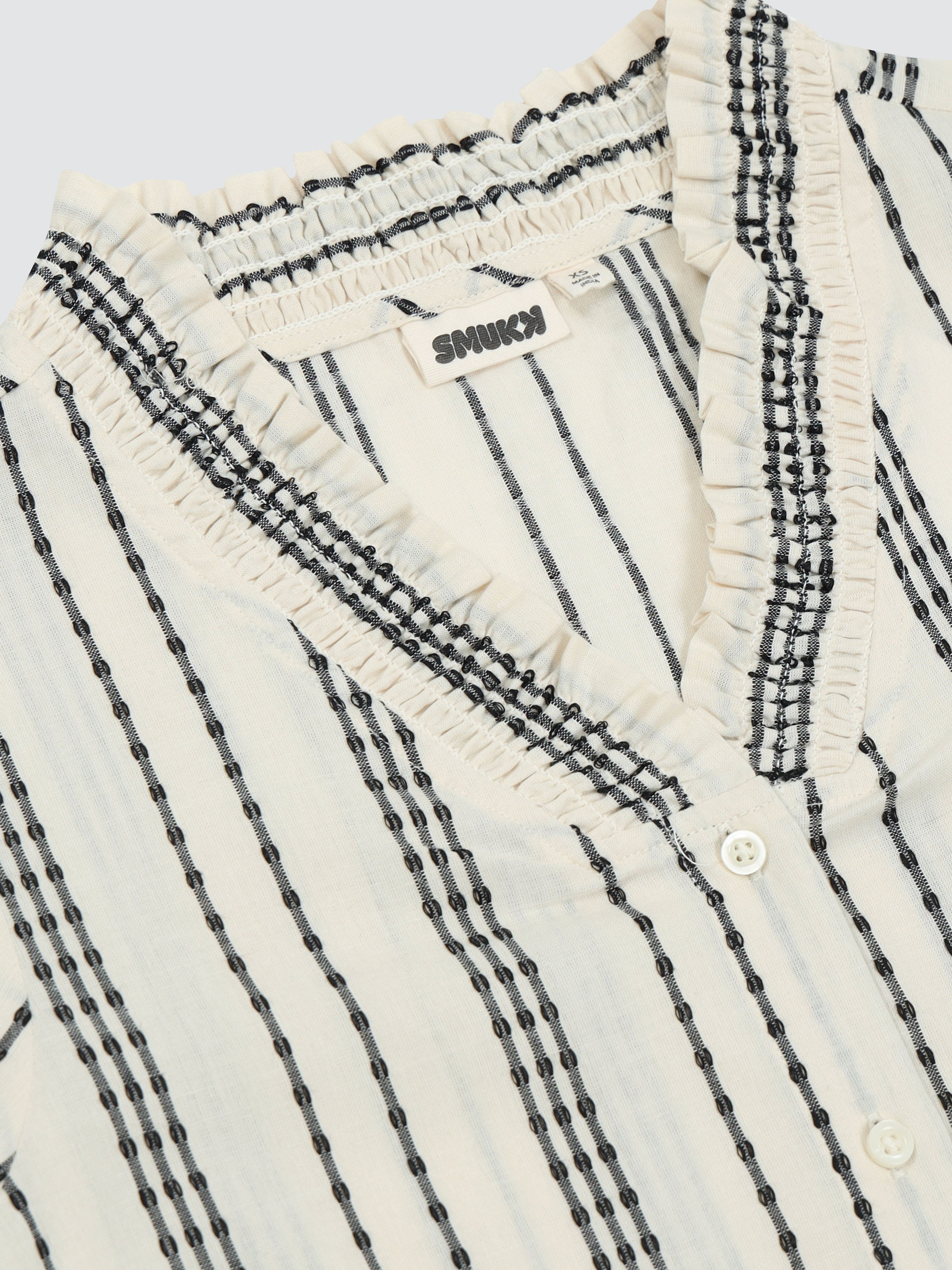 Women Textured Stripe Ruffle Collar Shirt