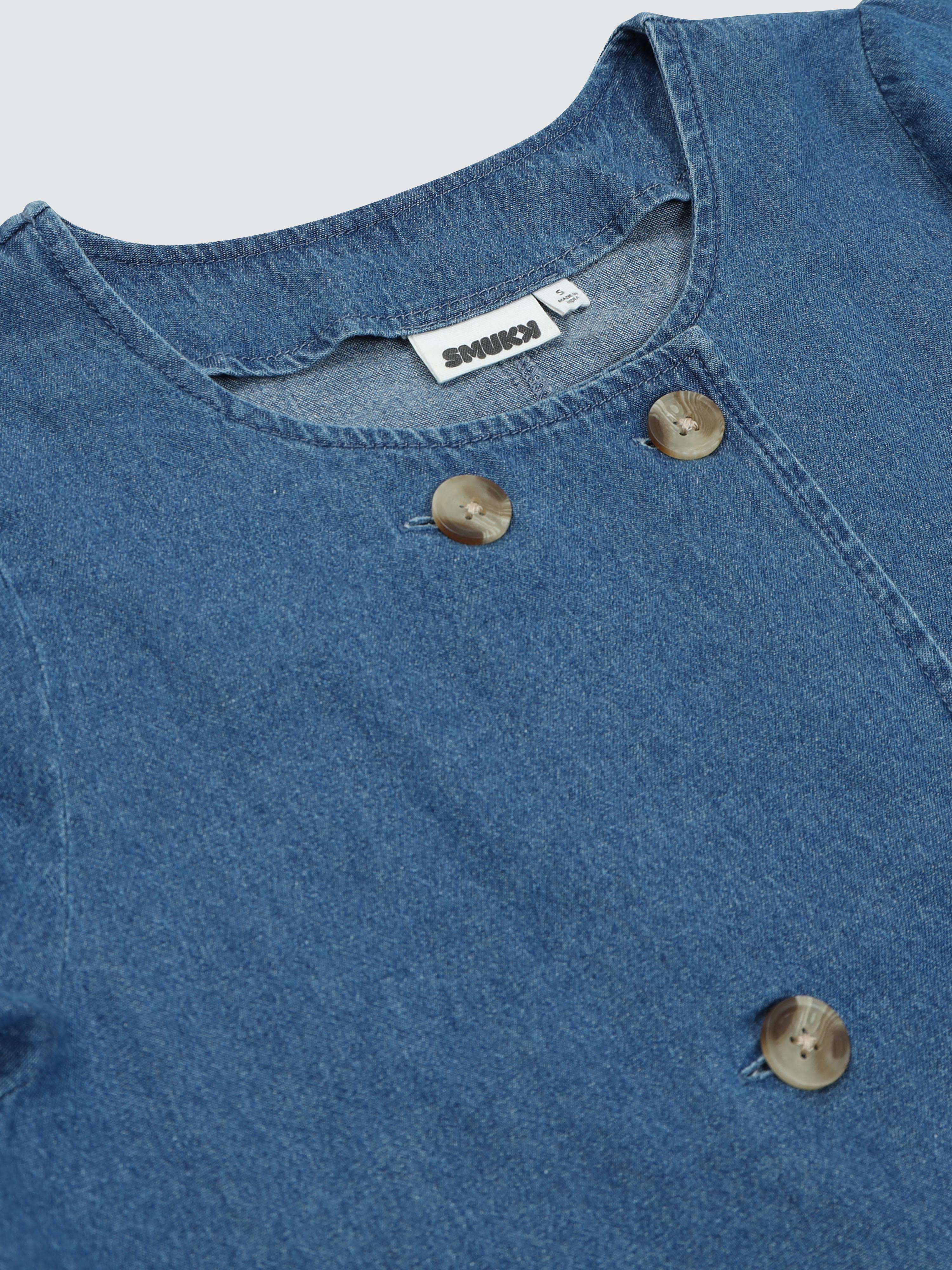 Women Indigo Denim Puff Sleeve Jacket