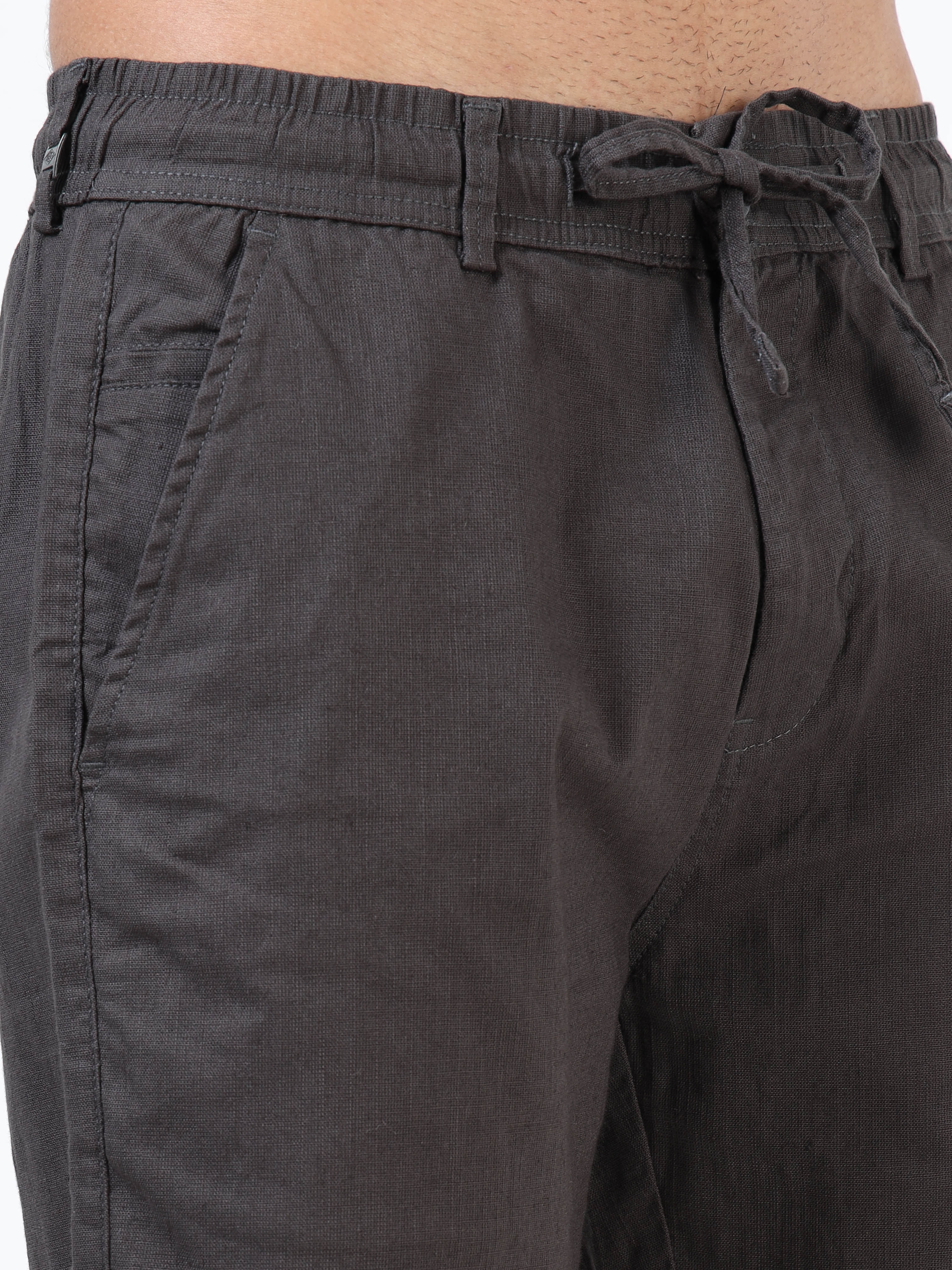 Men Grey Linen Drawstring Shorts