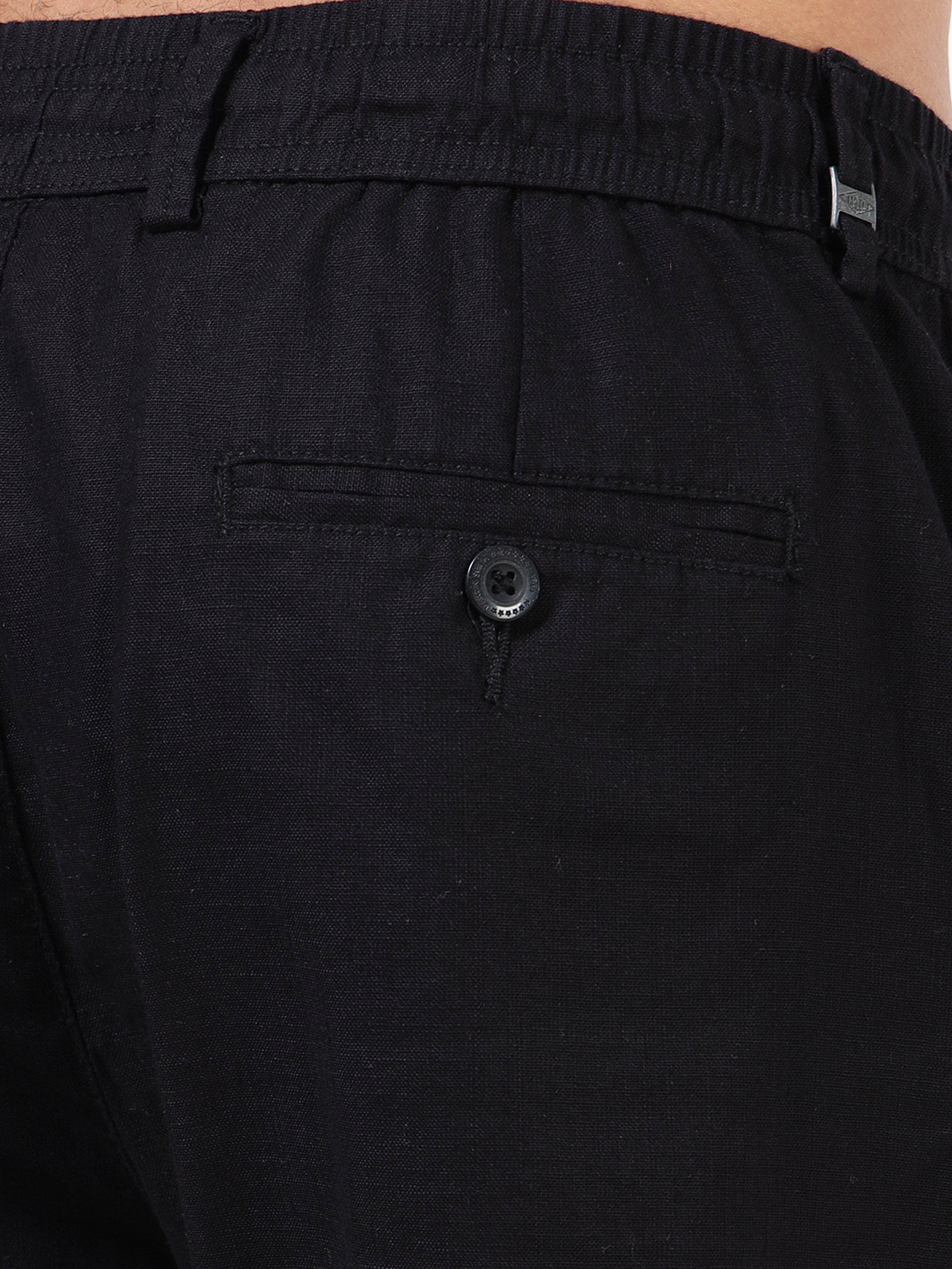 Men Black Linen Drawstring Shorts