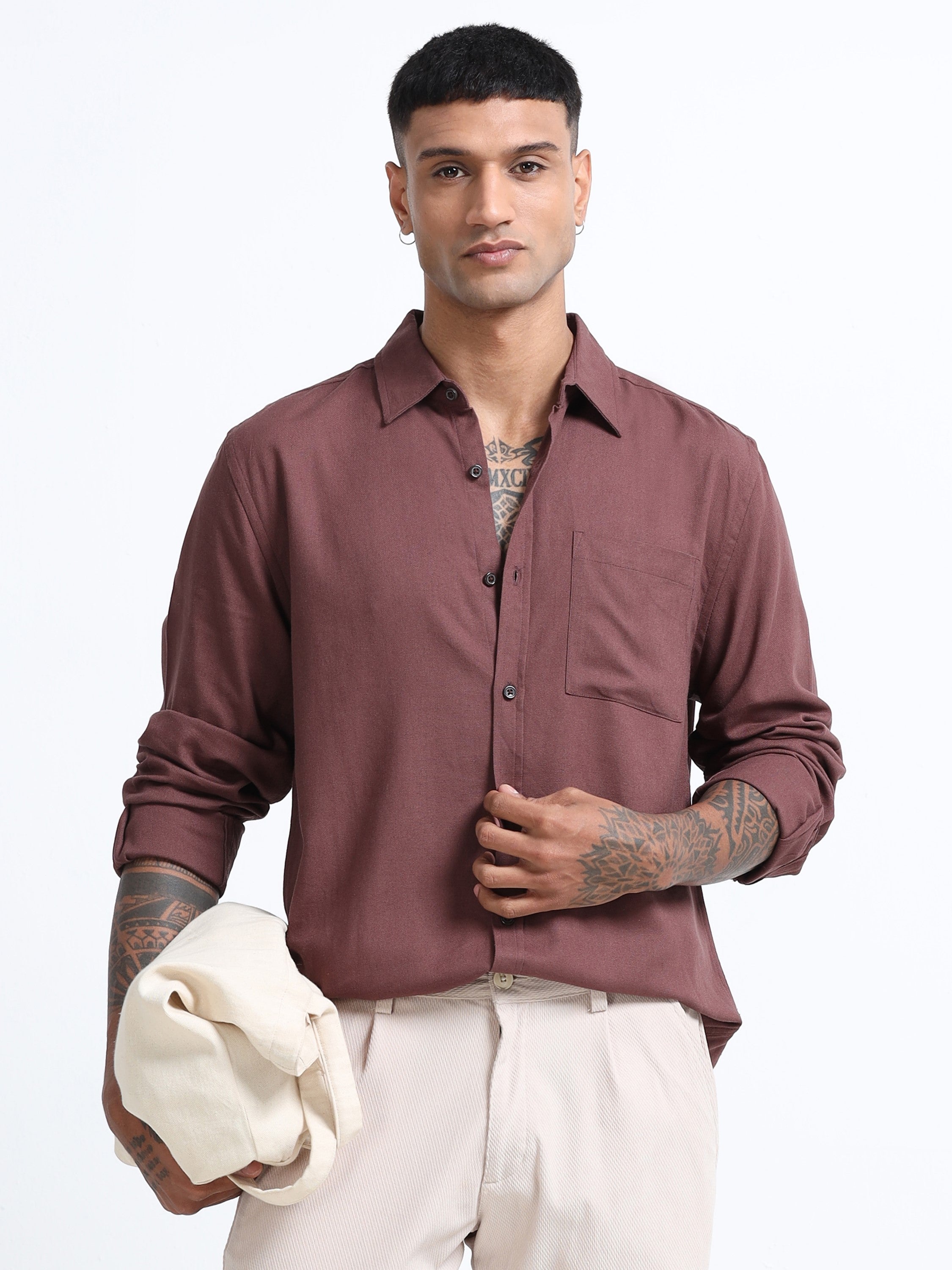 Men Linen Blend Regular Fit Shirt